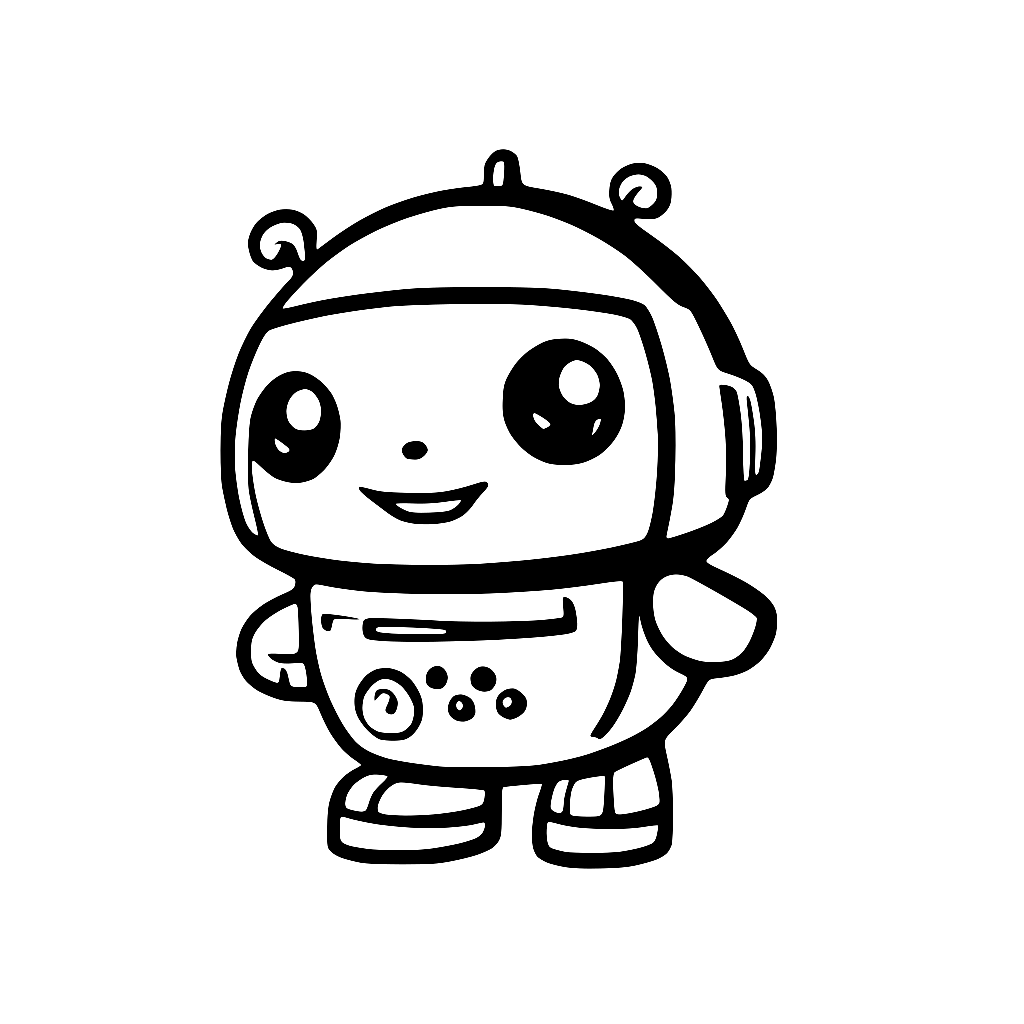 AI-generated SVG of a cute pet robot in the style of a retro Tamagotchi, with a rounded body, digital eyes, antenna, and mechanical arms. The robot should have a playful, minimalist look with pixel art details. Use bold lines, flat colors, and a cheerful expression. Make it suitable for a digital pet NFT collection.
