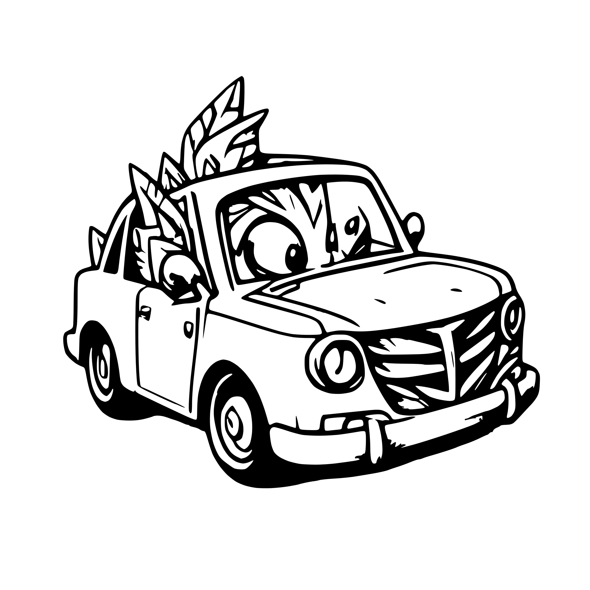 AI-generated SVG of 'Book dragon driving car'