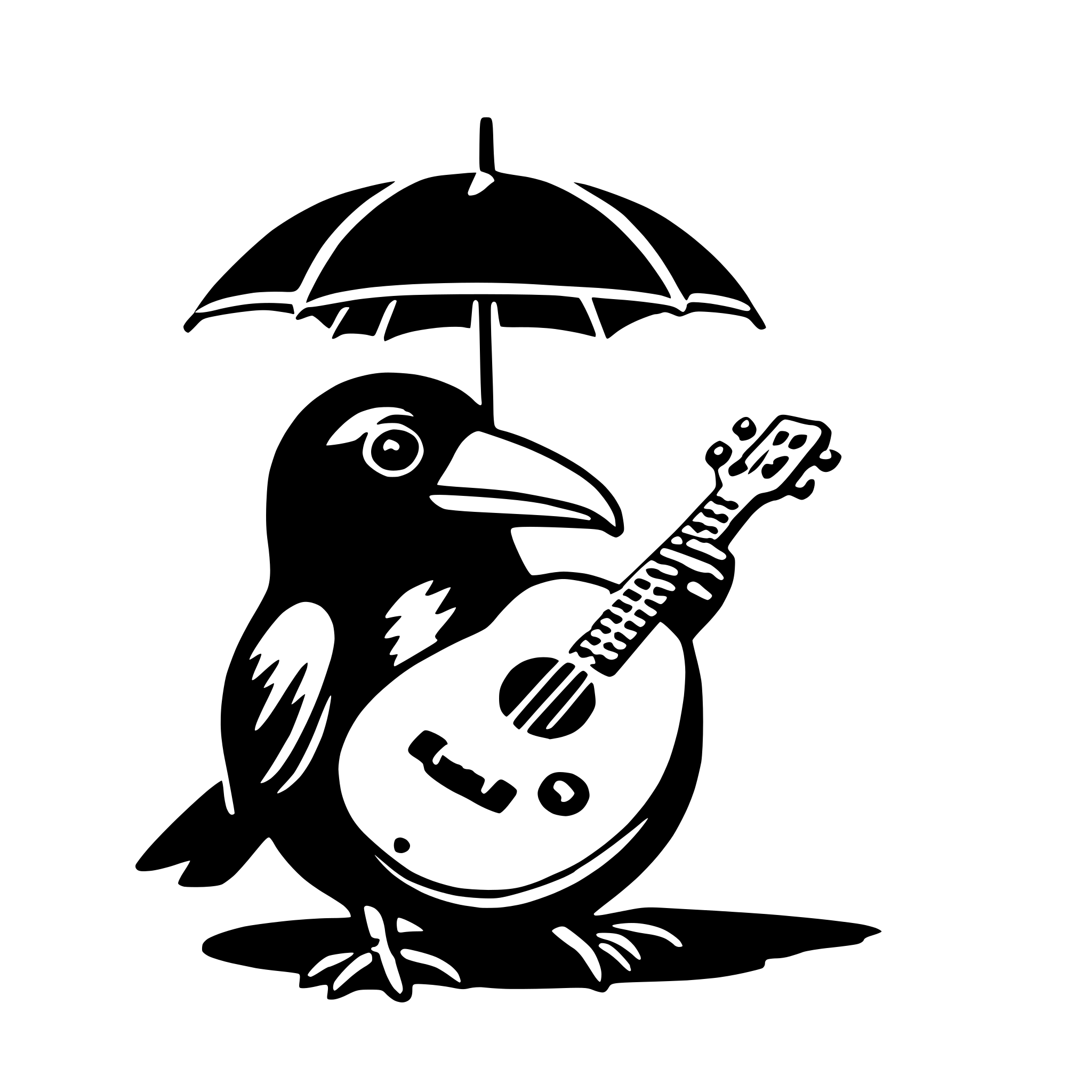 AI-generated SVG of a umbrella bird with ukulele