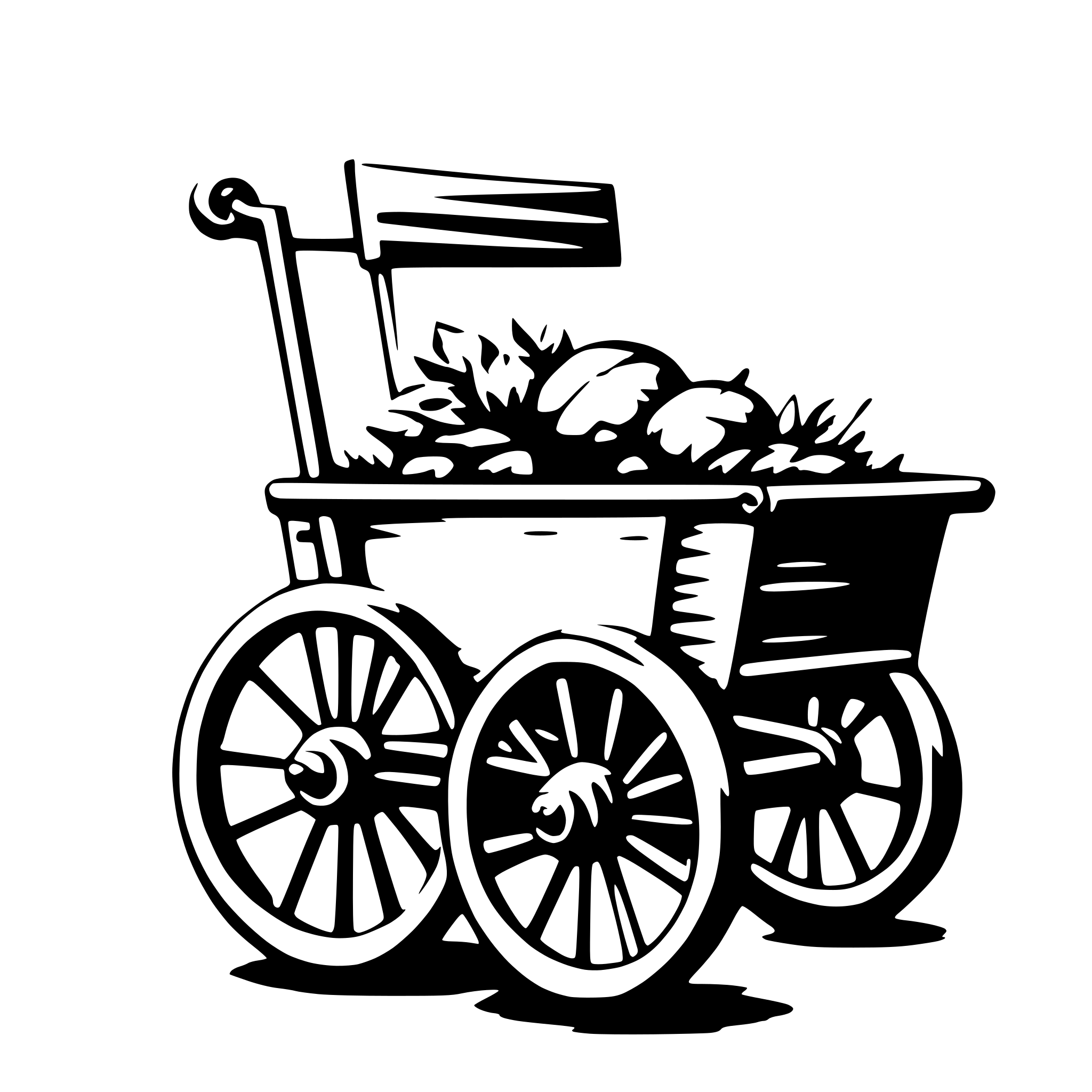 AI-generated SVG of 'The logo shows a sleek, modern, sketched hand cart for children with exaggerated wheels to give a sense of motion. The hand cart is empty.'