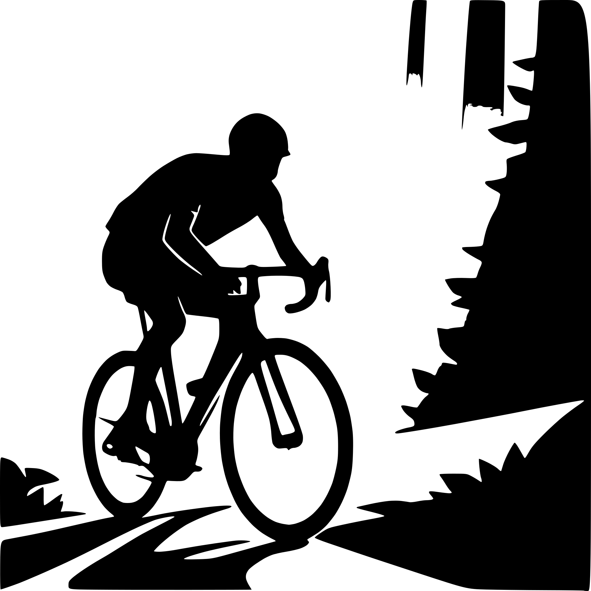 AI-generated SVG of 'create me a lineart of a cyclist on his race cycle driving through a forrest uphill in a bird eye view'