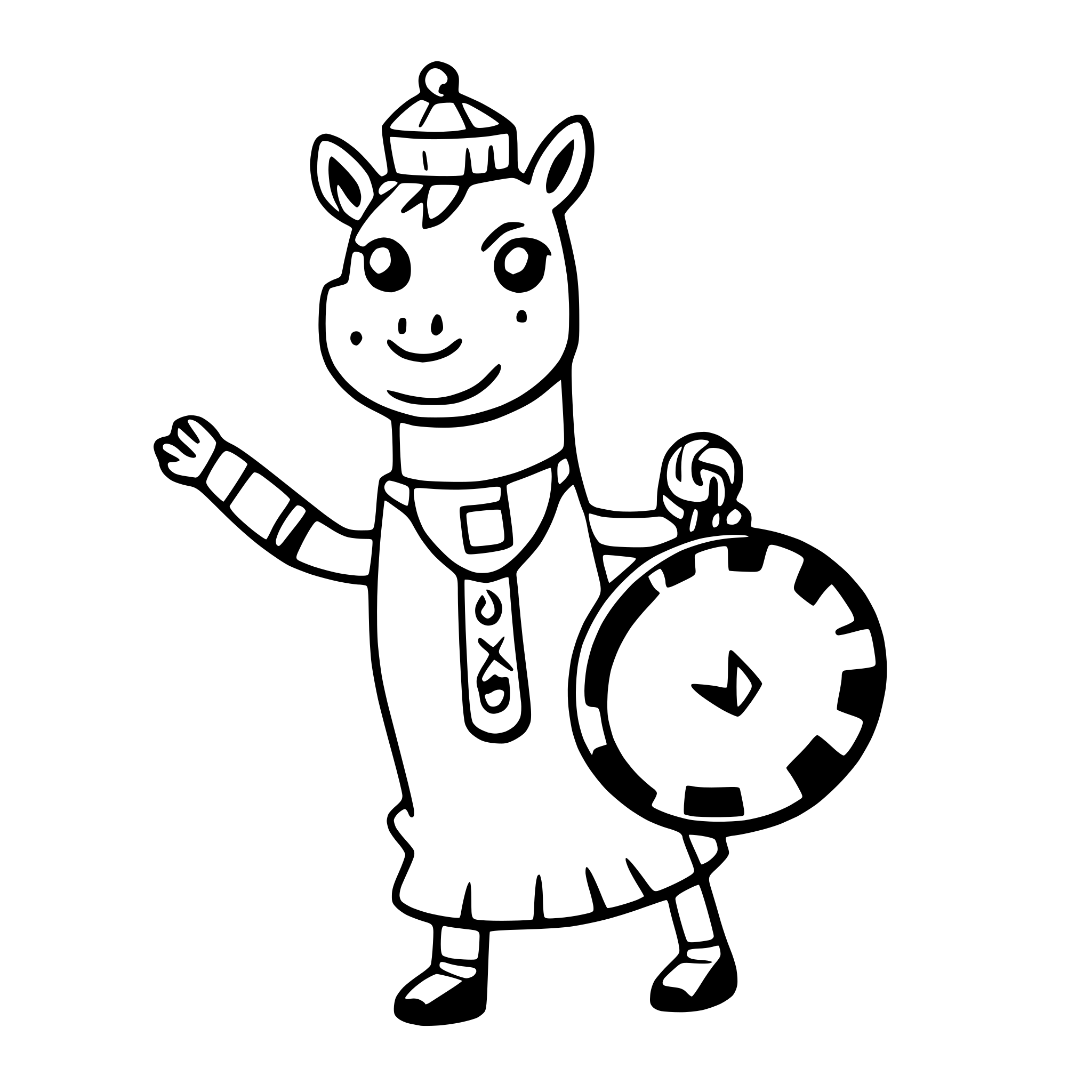 AI-generated SVG of 'a dancing llama with a tambourine'