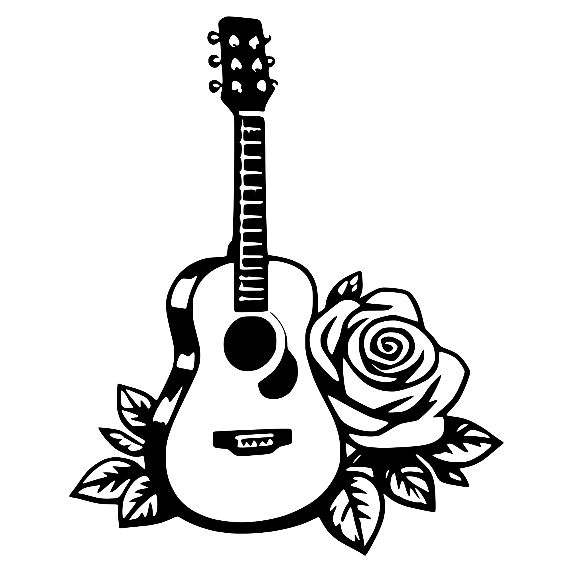 AI-generated SVG of a guitar and roses