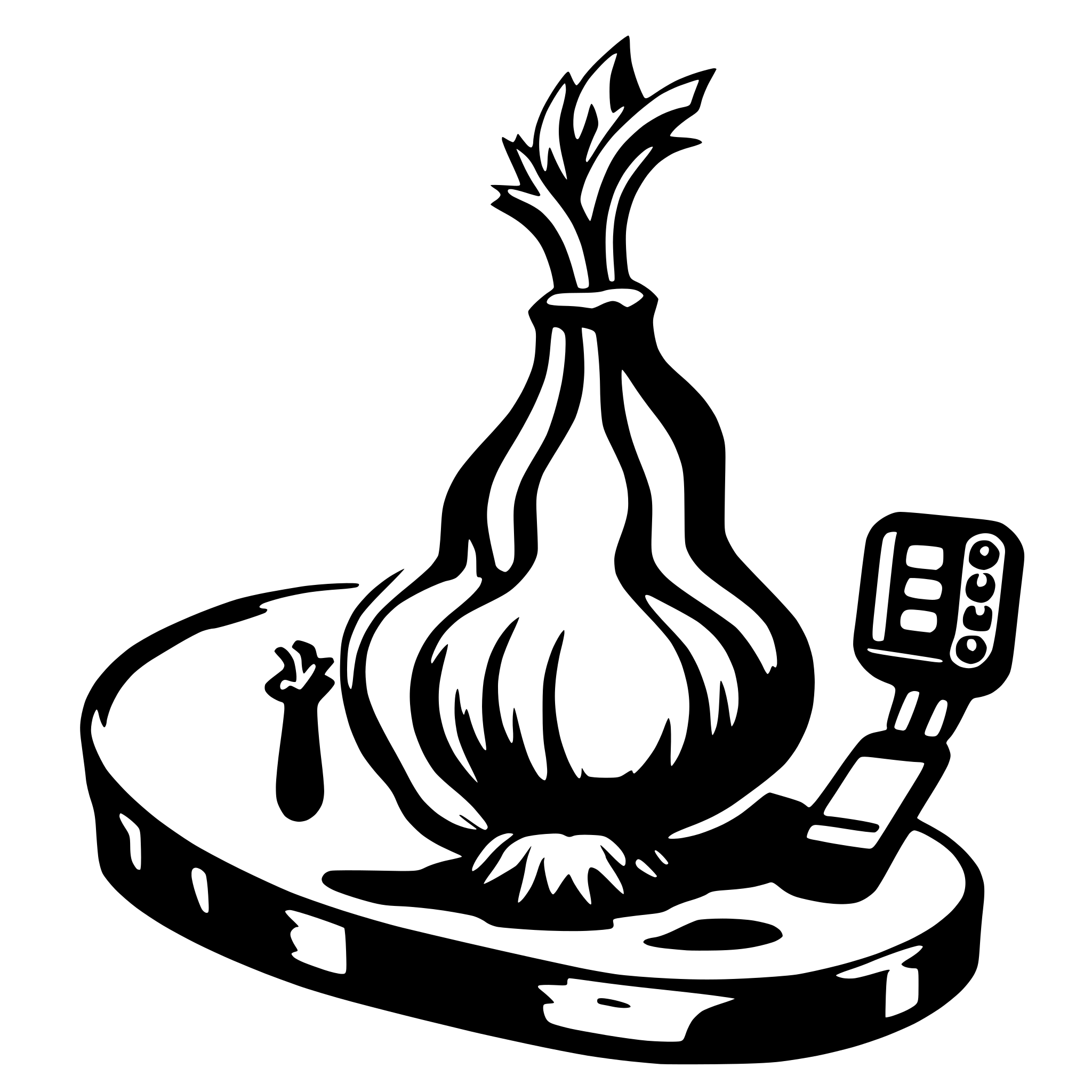 AI-generated SVG of 'onion with phone'
