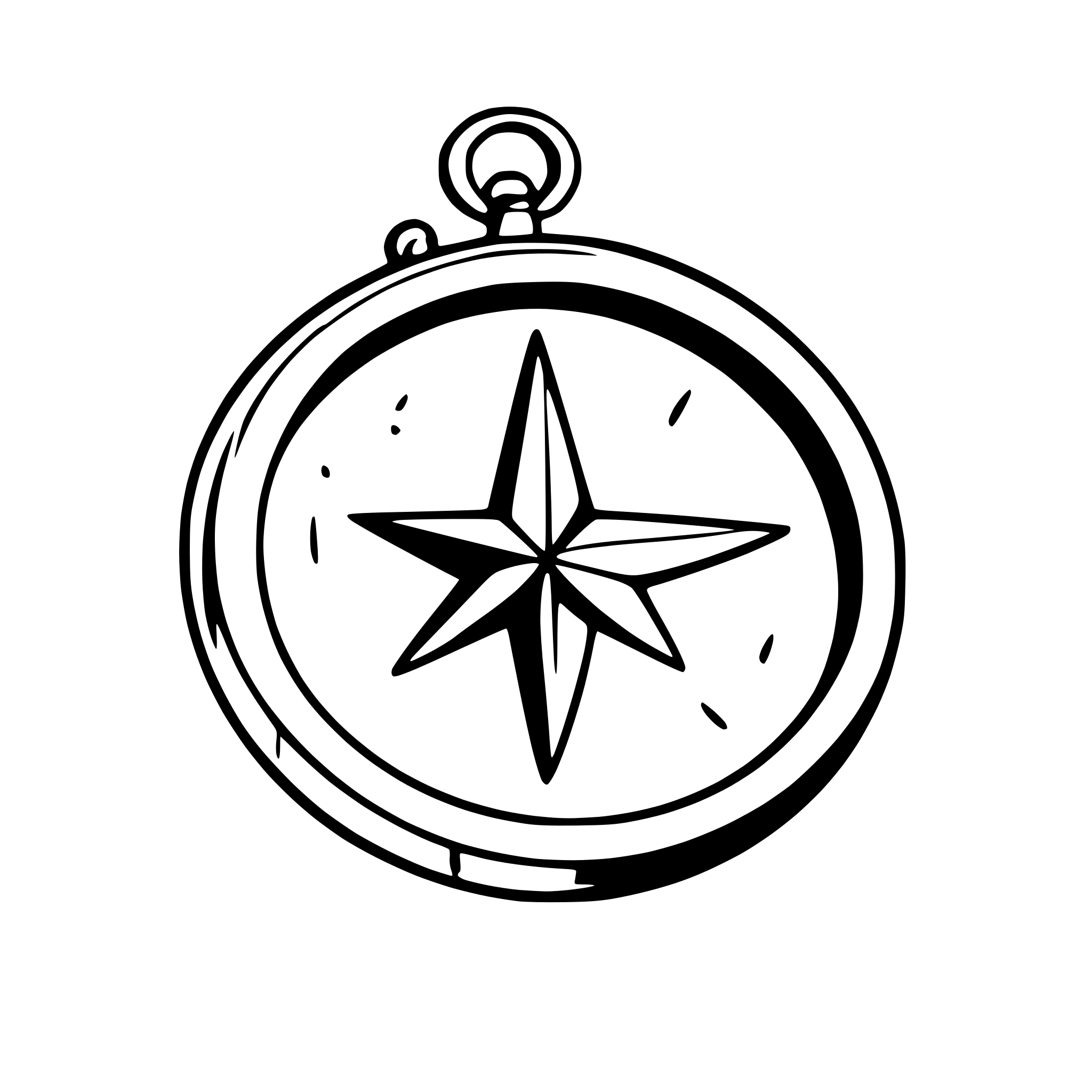 AI-generated SVG of 'compass with swirling winds'