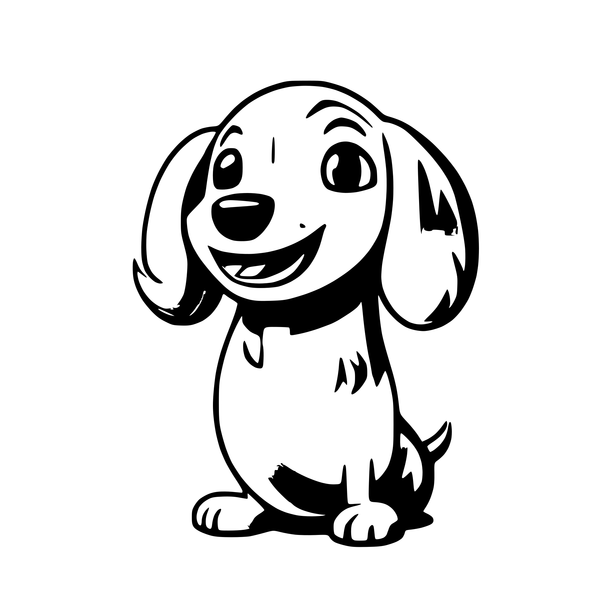 AI-generated SVG of a Happy, cartoon style wired hair dachshund.