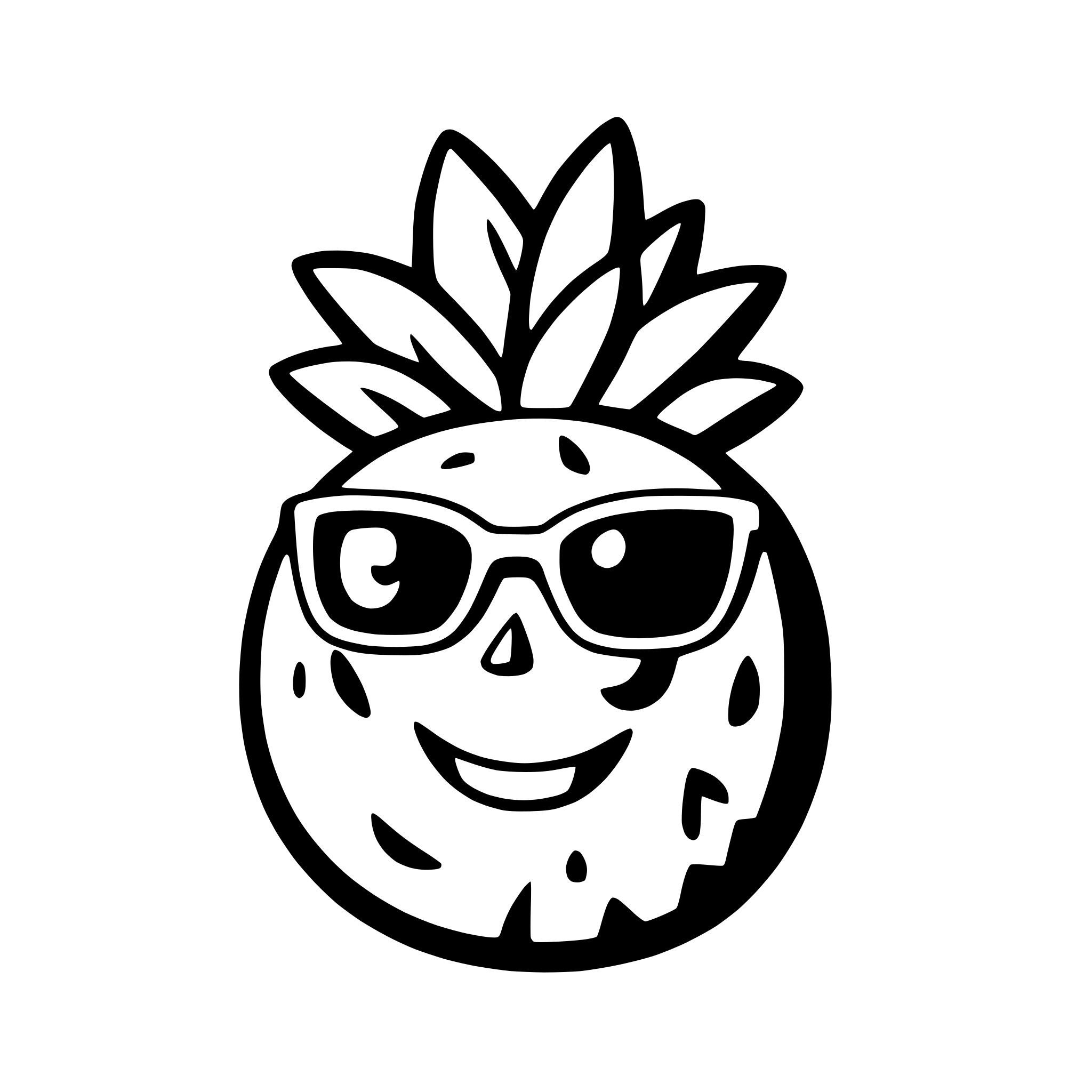AI-generated SVG of 'a smiling pineapple wearing sunglasses'