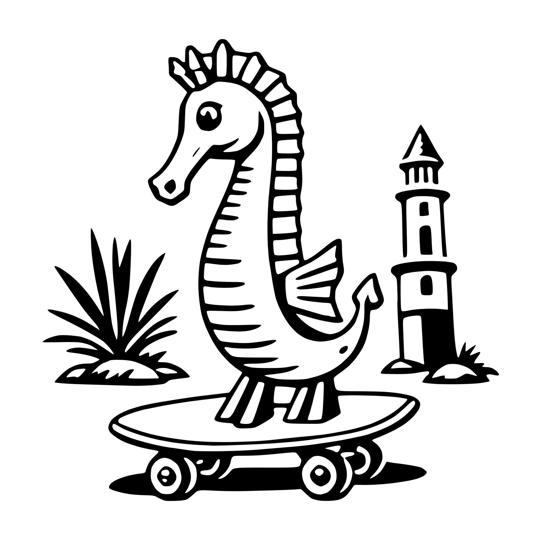 AI-generated SVG of a seahorse with skateboard
