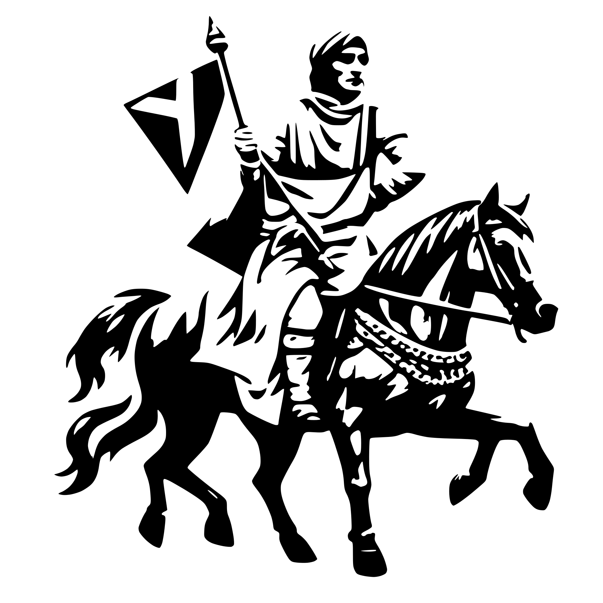 AI-generated SVG of a A Pashtun Tribal Man Riding Horse while holding a triangle shaped flag. AI-generated SVG of a A Pashtun Tribal Man Riding Horse while holding a triangle shaped flag.
