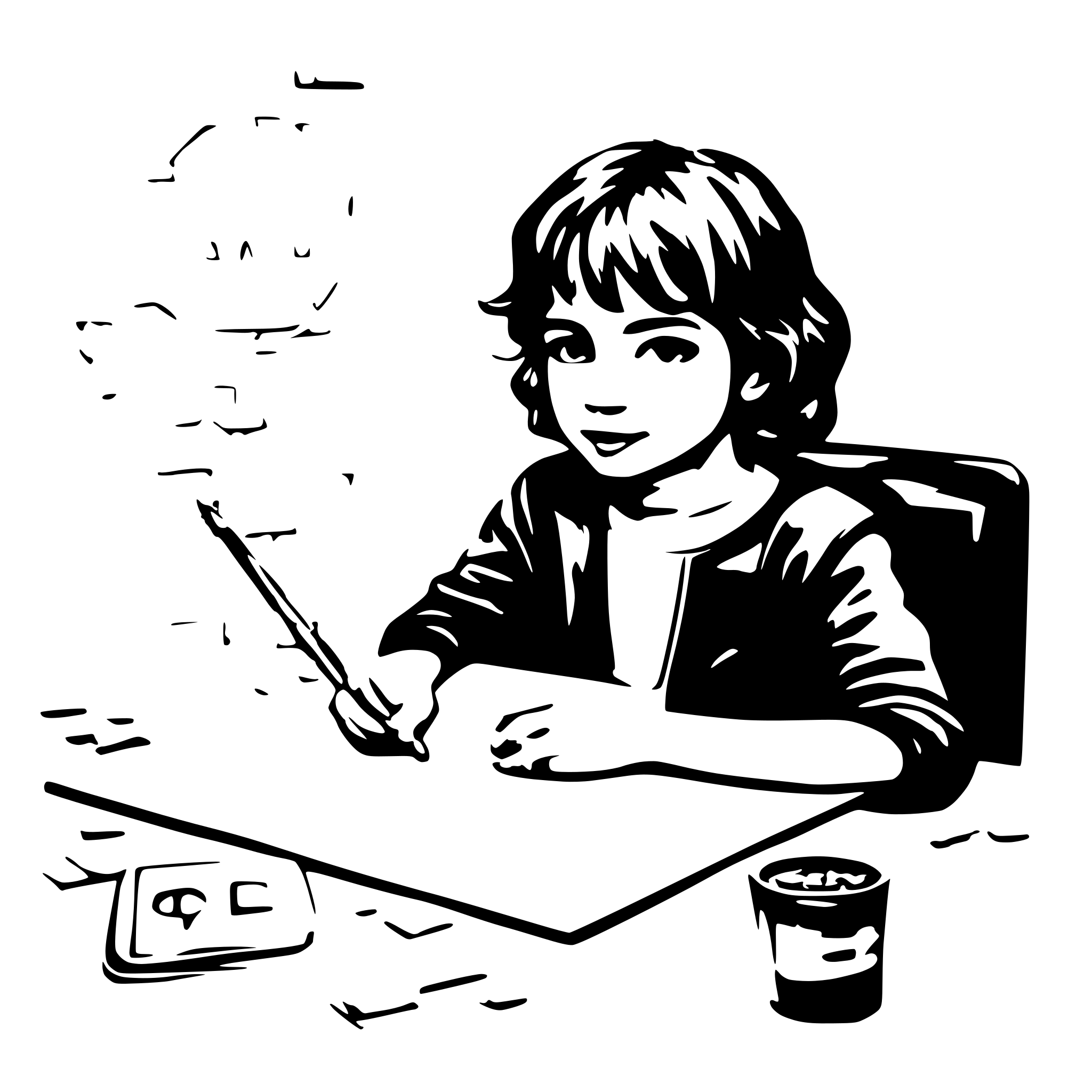 AI-generated SVG of a child writing math exam