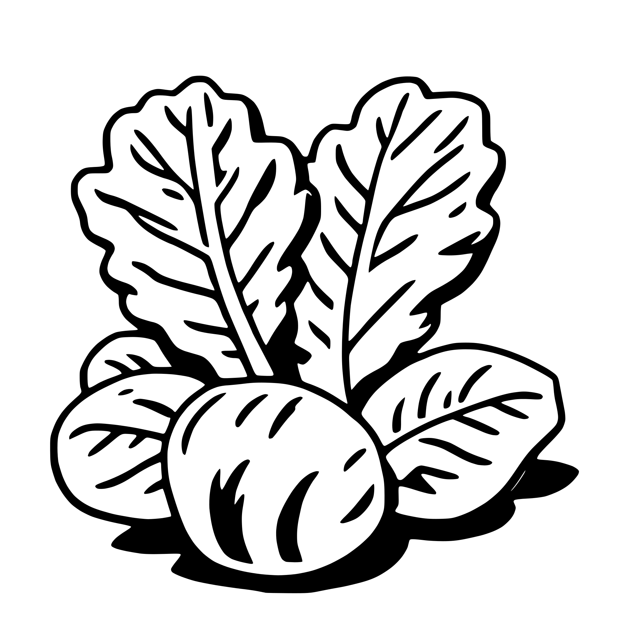 The SVG depicts a stylized illustration of a leafy plant with a prominent leaf and a cluster of what appears to be fruits or vegetables. The leaf is large and has a detailed texture, suggesting a realistic representation of a leaf. The fruits or vegetables are grouped together, with some appearing to be in shadow, indicating a three-dimensional effect. The overall style is simple and graphic, with clean lines and a limited color palette. The SVG does not contain any text or additional elements. 