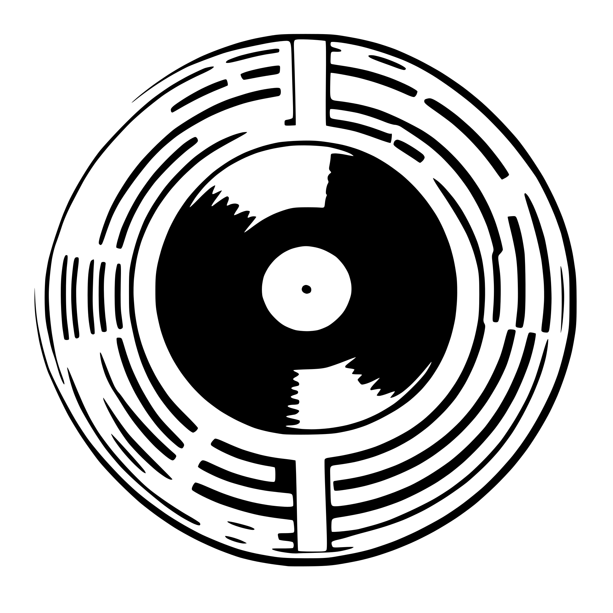 AI-generated SVG of a Top down view of one perfectly round music record. Symmetrical, no shadows, include and grooves for authenticity