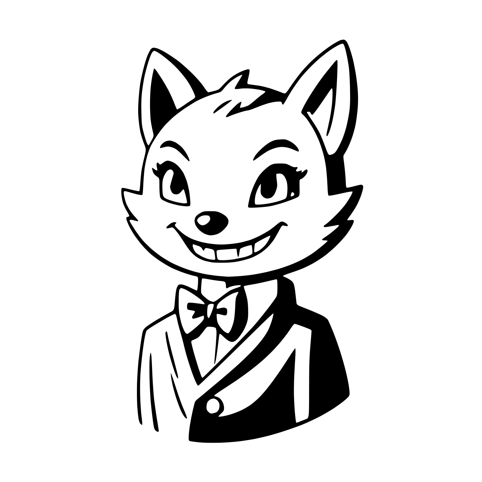 AI-generated SVG of a a grinning fox with a bow tie