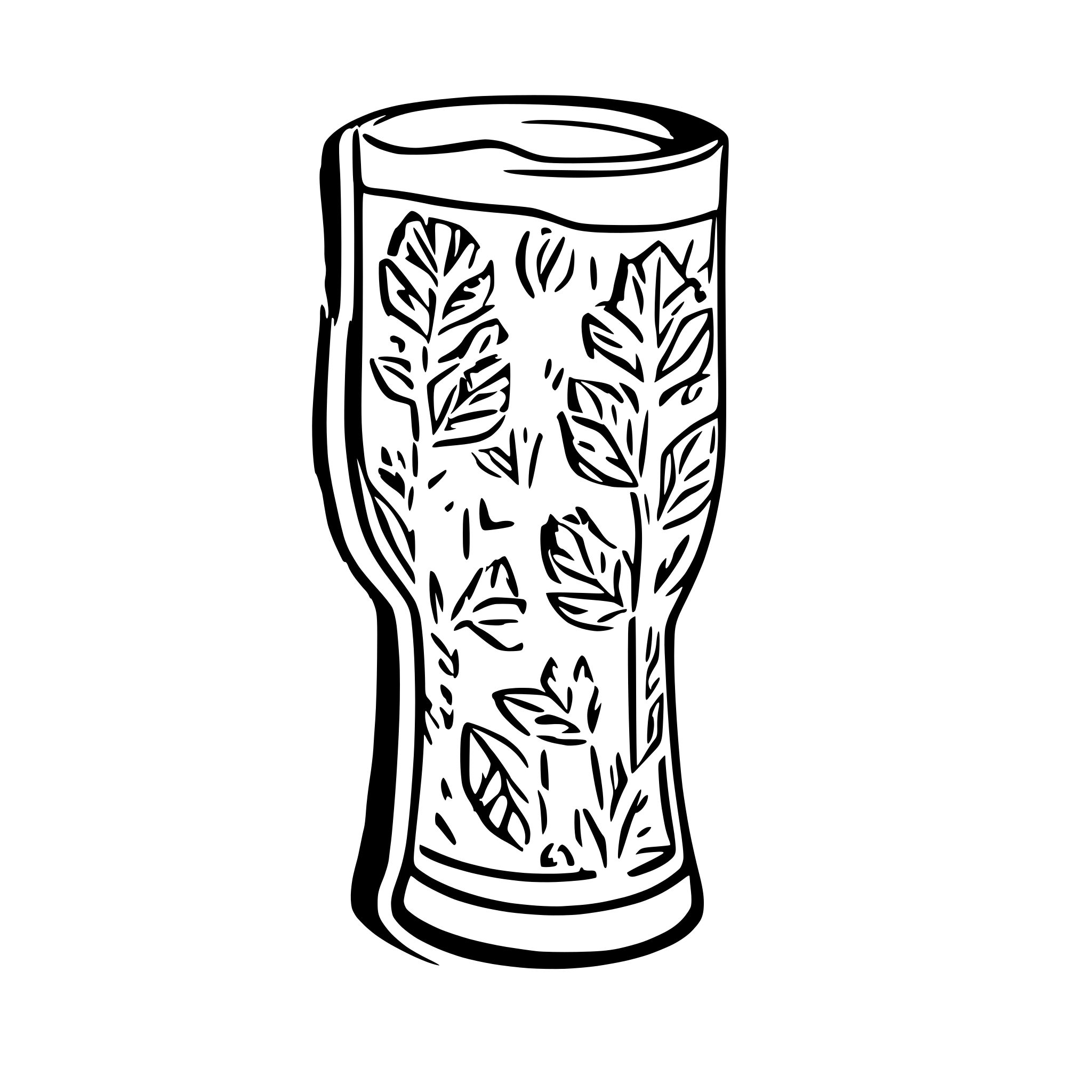 AI-generated SVG of a A tall Beer glass without a handle, featuring a slightly indented midsection that gently curves outward towards the base. The glass is filled with beer and topped with a layer of foam