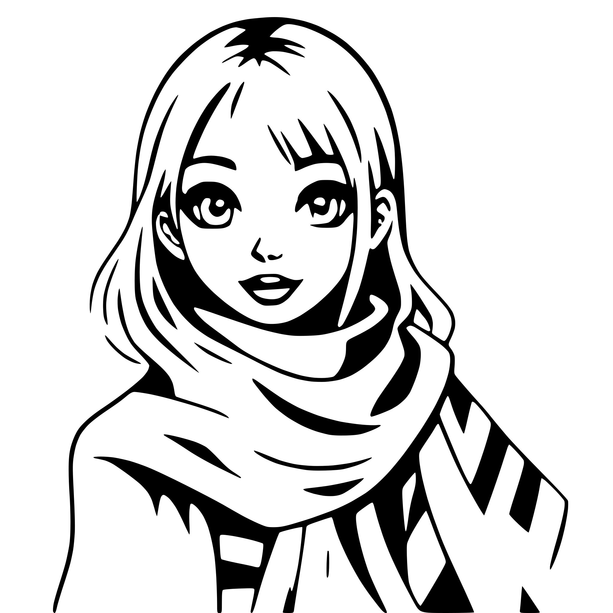 AI-generated SVG of 'girl with flowing scarf'