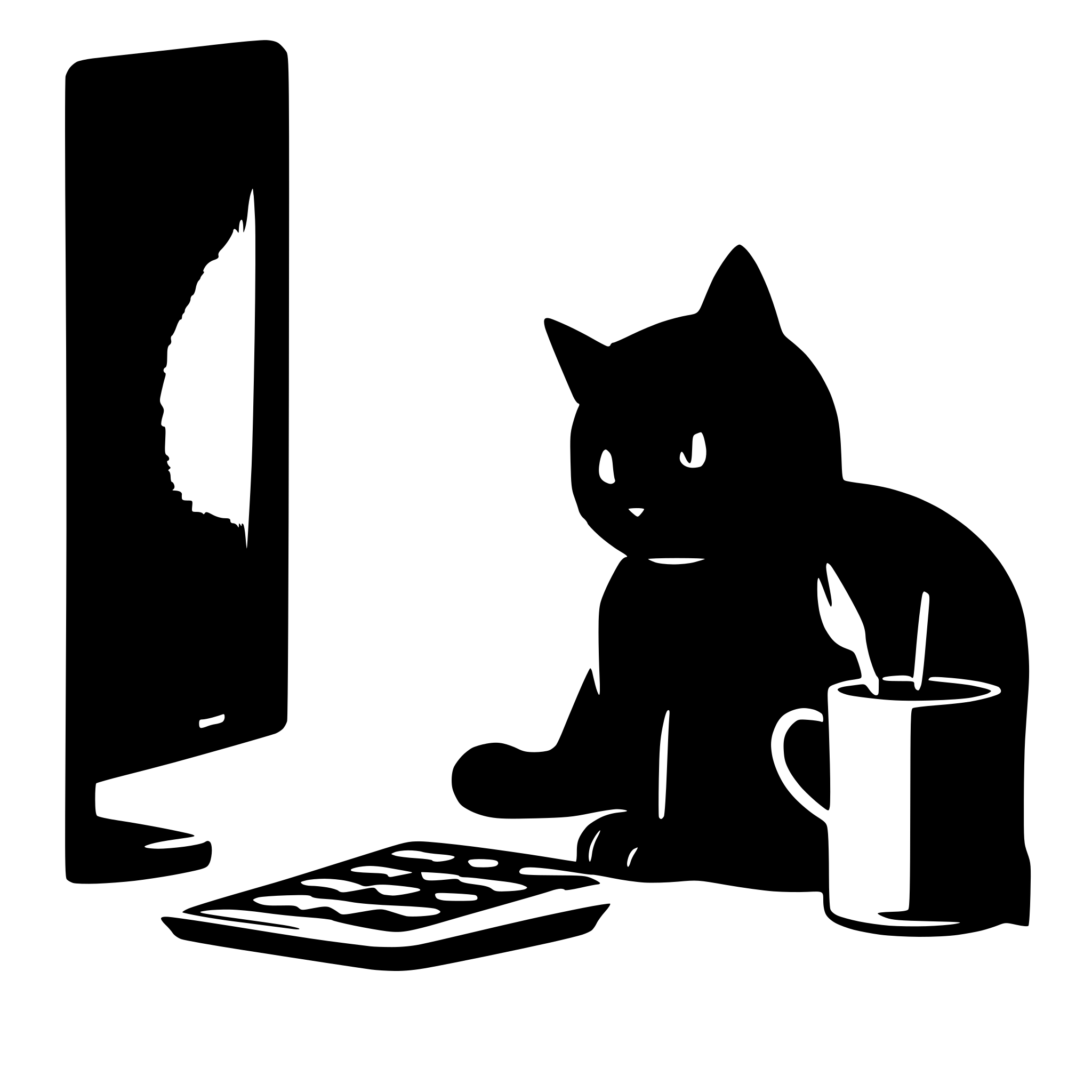 AI-generated SVG of a cute black cat working on computer