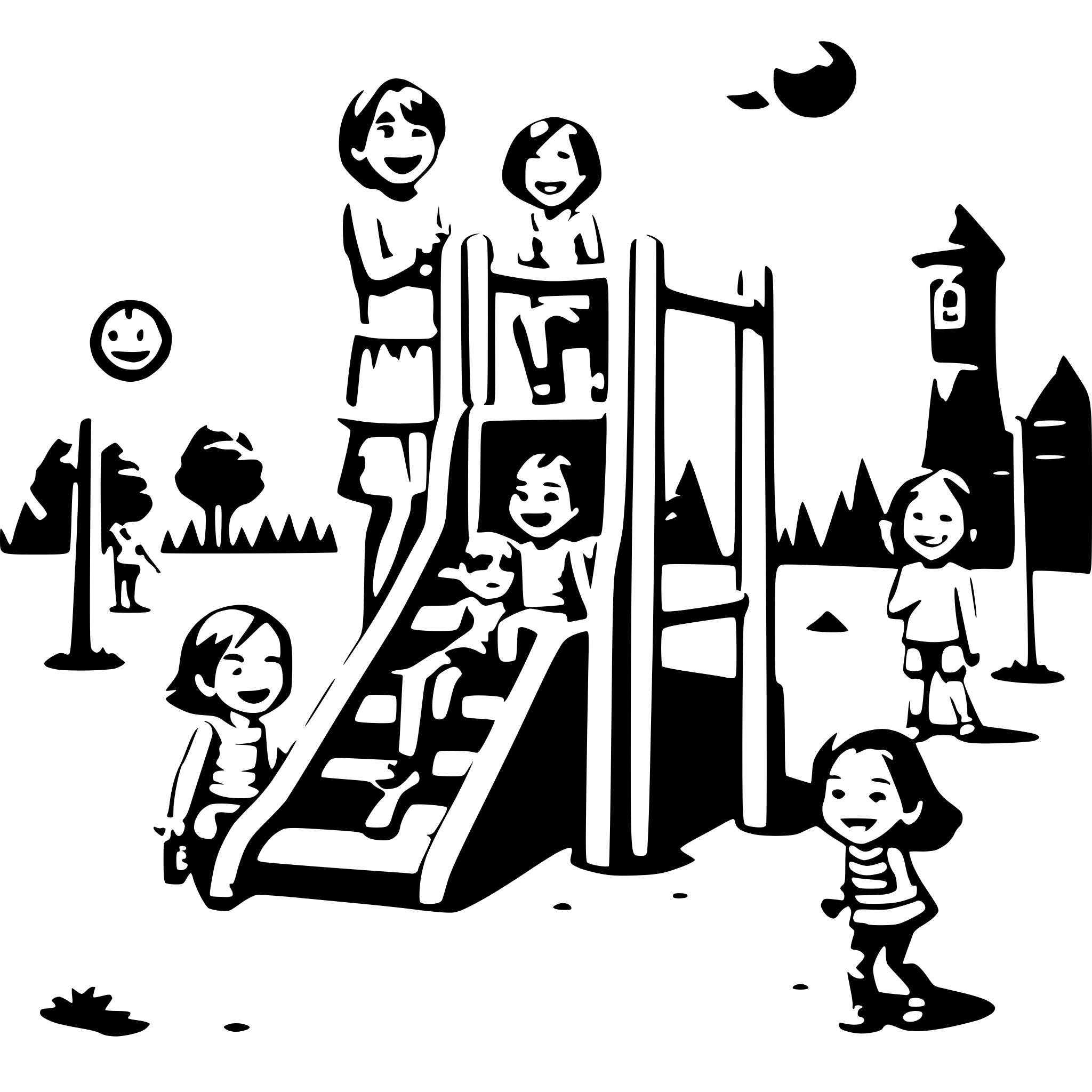 AI-generated SVG of a many children with smiling face paying on the playground
