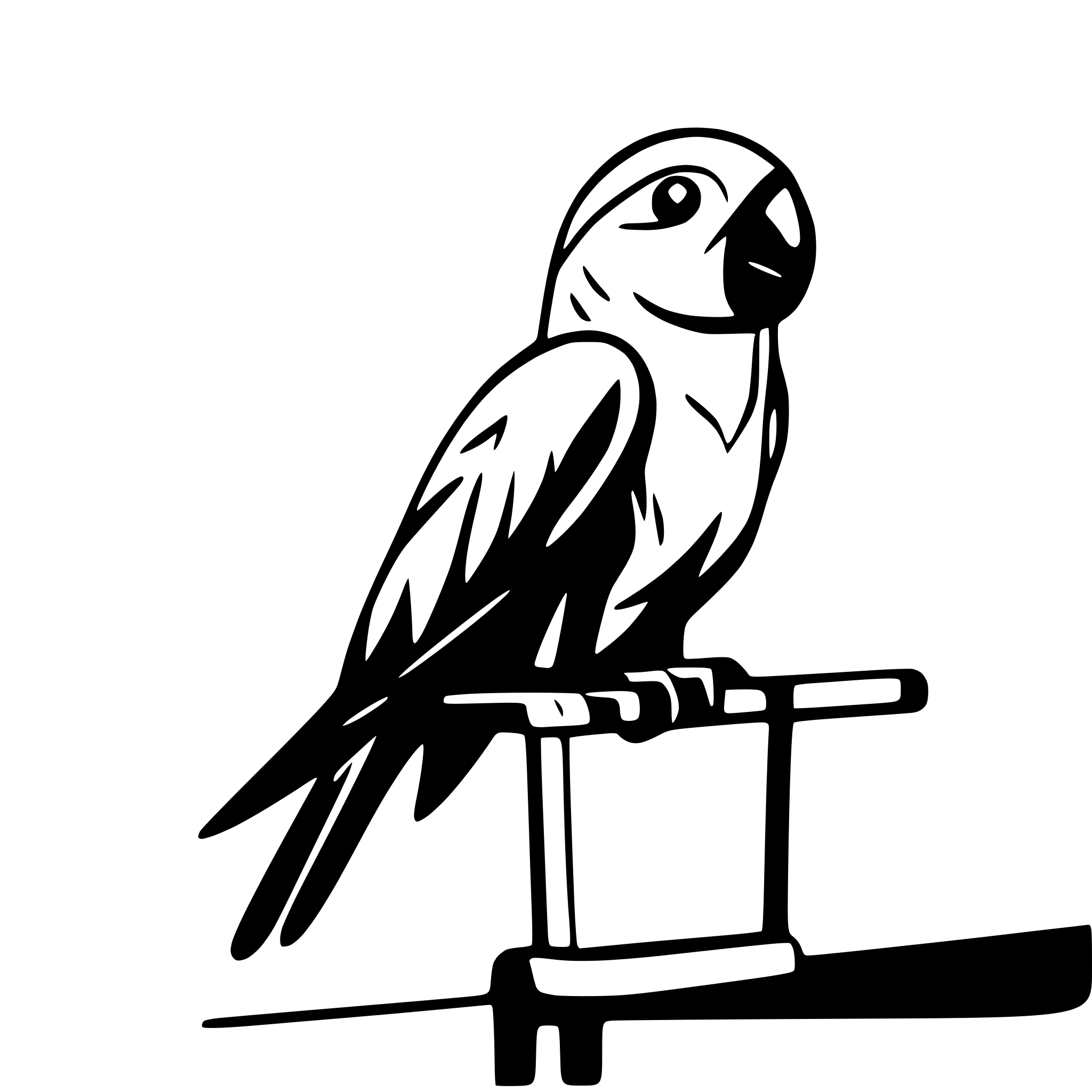 AI-generated SVG of a A parrot on a perch. outline