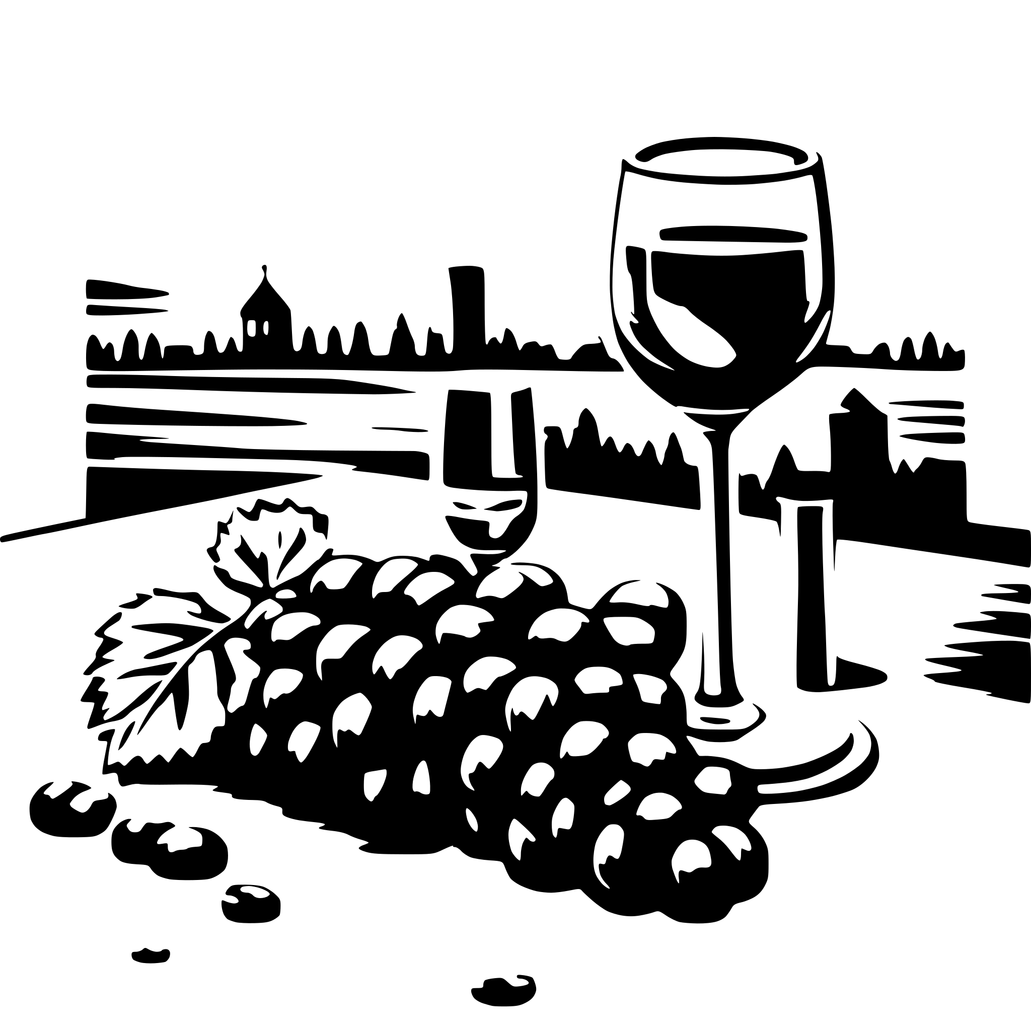 AI-generated SVG of a Generate a moment with a glass of wine.
The cork of the bottle and grapes can be seen in the foreground.