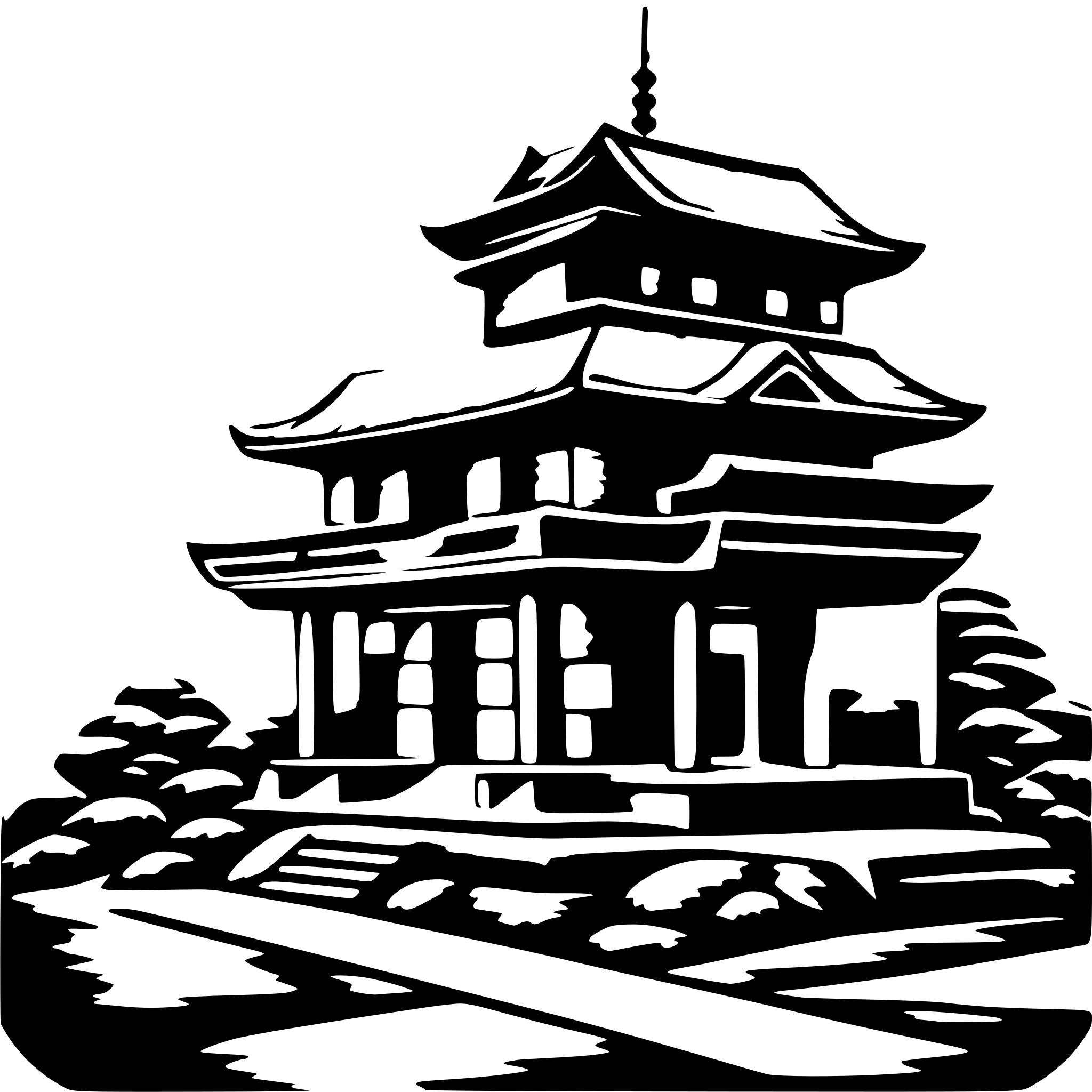 AI-generated SVG of a Japanese temple in rgb color d0d1d7 with no background only the temple