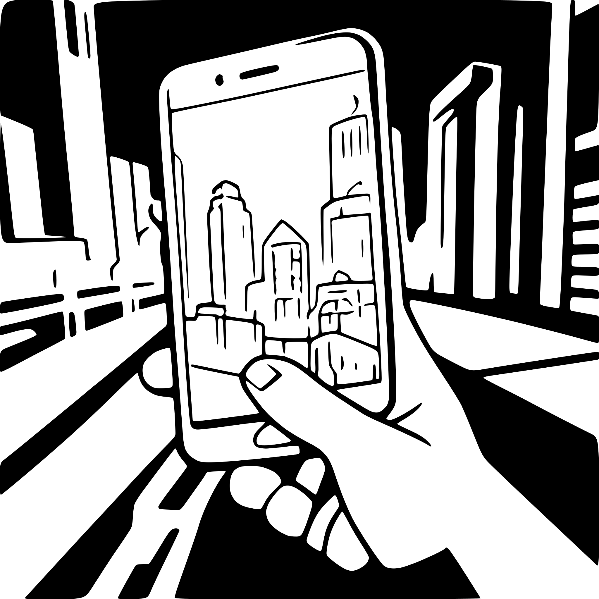 AI-generated SVG of a Create a hand-drawn, sketch-style SVG illustration for the 'About Us' section of a website called CityTouch. The image should depict a modern cityscape with people using smartphones, symbolising digital connectivity and smart urban services. Use simple black-and-white line art, with minimal detail but expressive enough to convey a welcoming, tech-forward feel