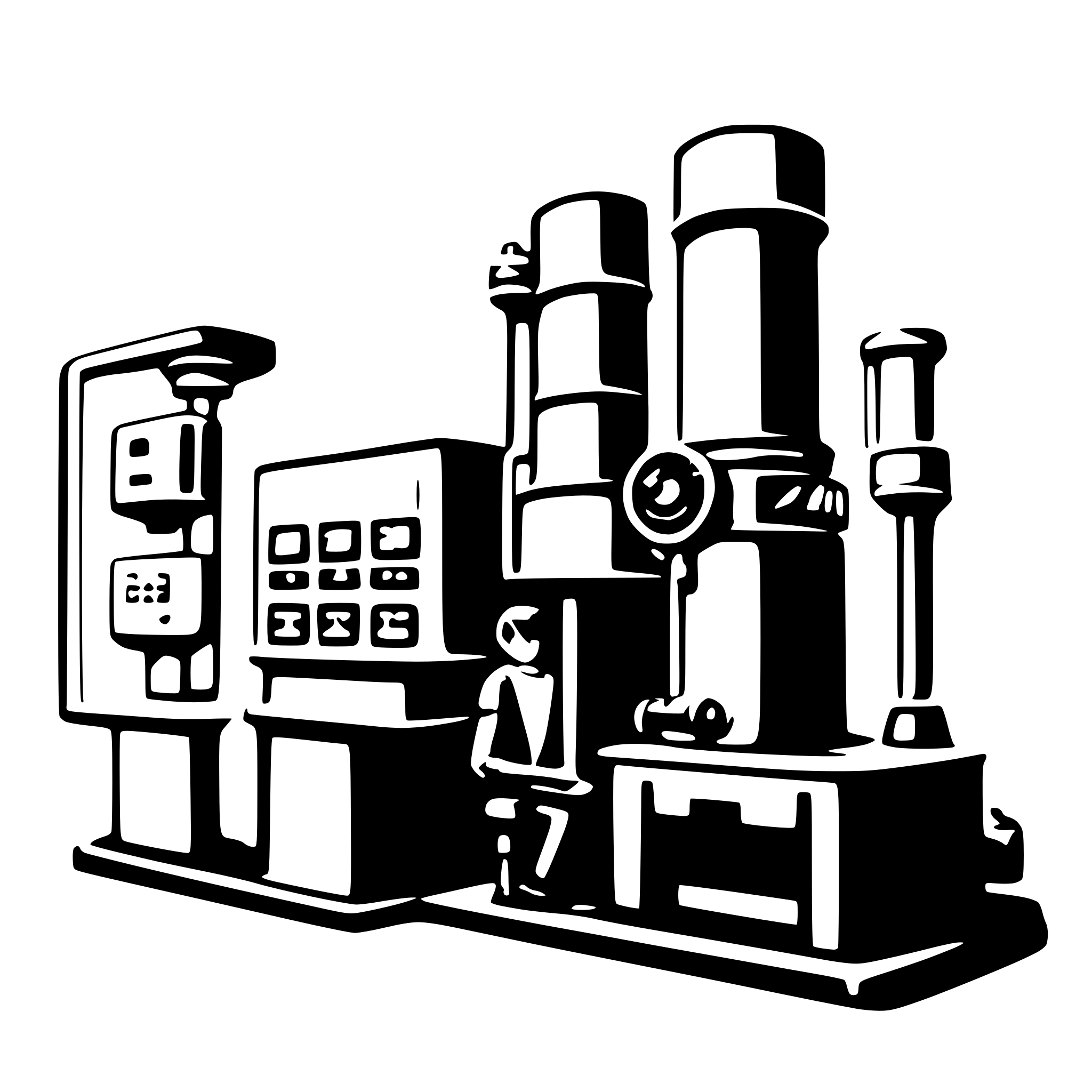AI-generated SVG of a a factory processing some data