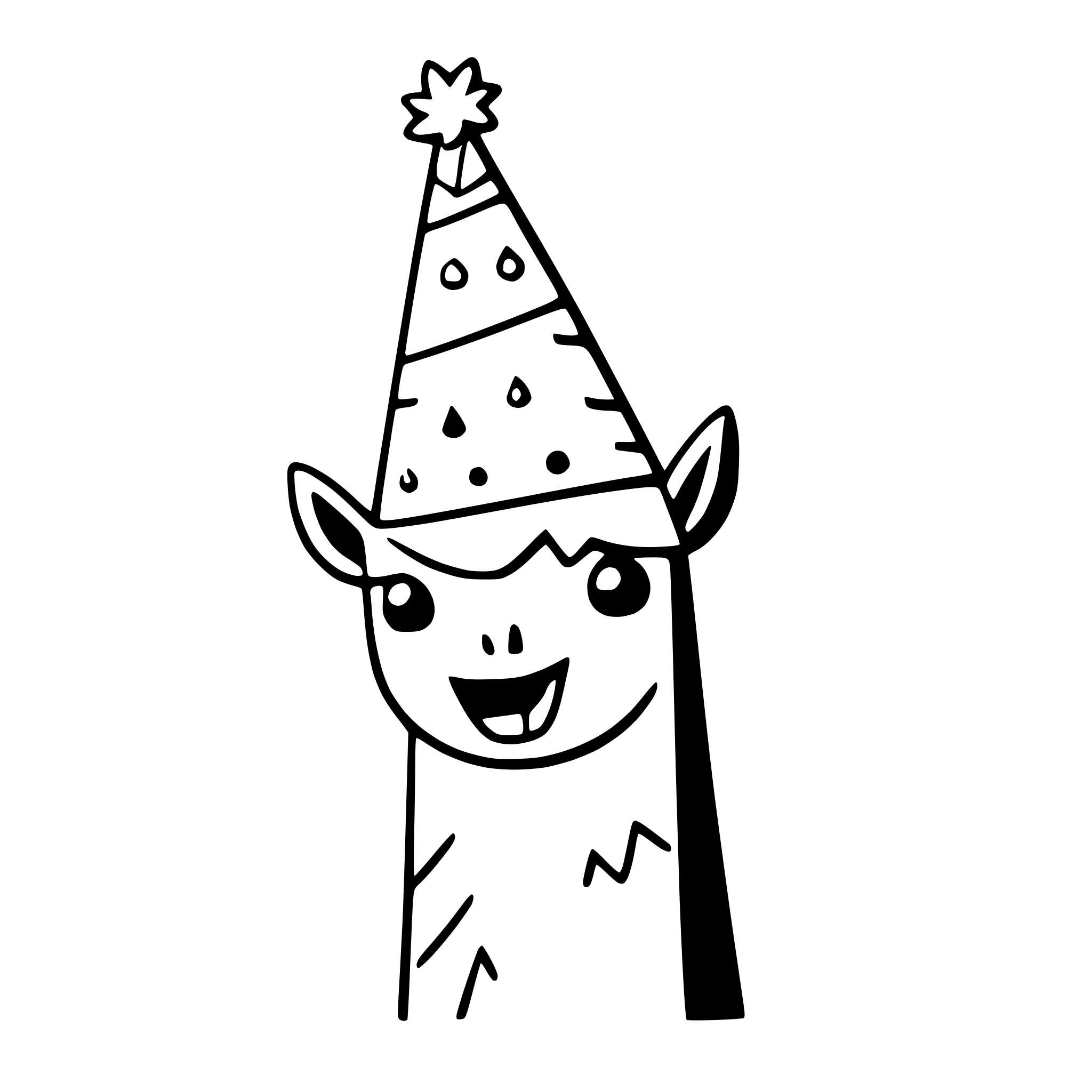 AI-generated SVG of a a grinning llama with a party hat