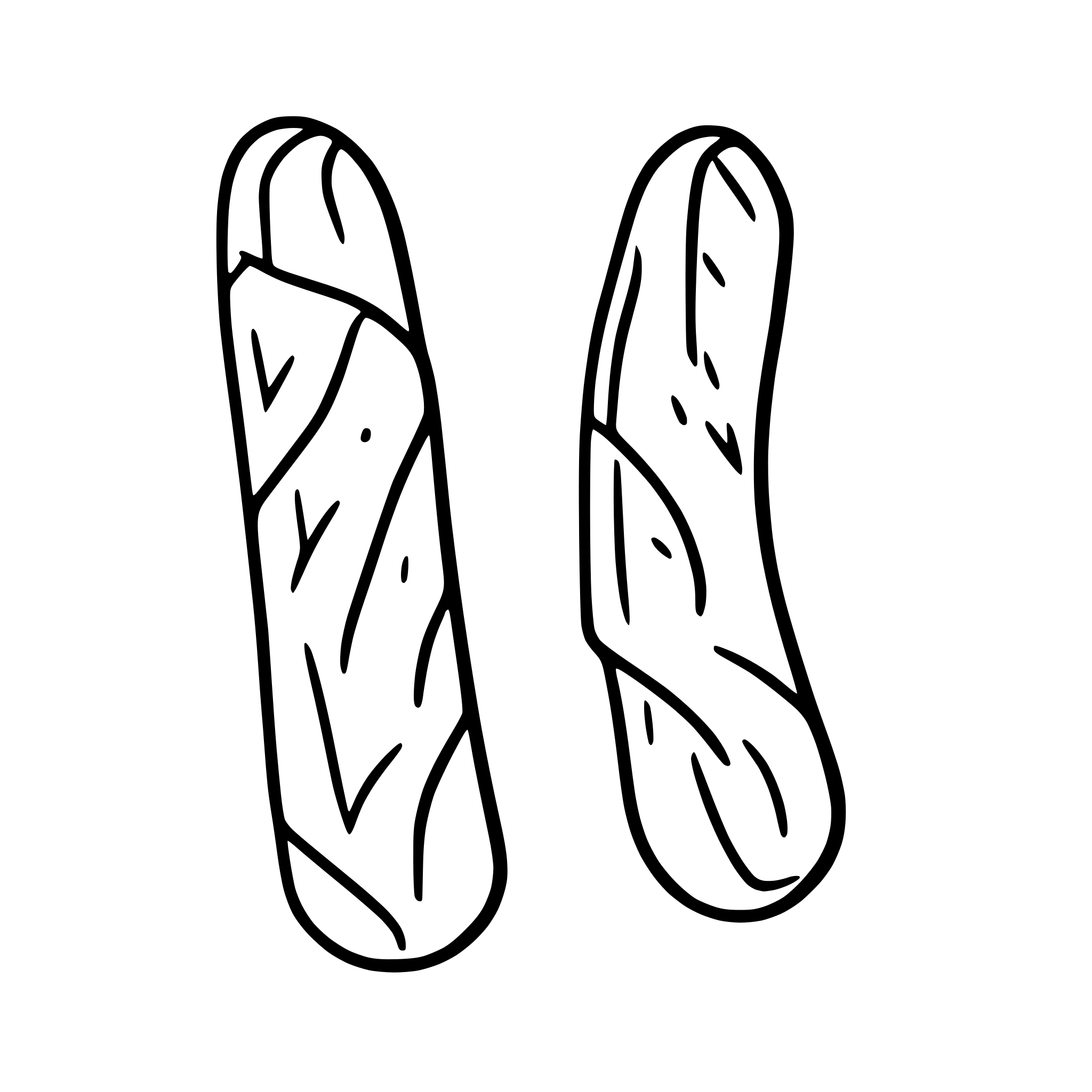 AI-generated SVG of a Two crossed French baguettes, minimalist continuous line art, simple black outline, no fill, no shading, vector style