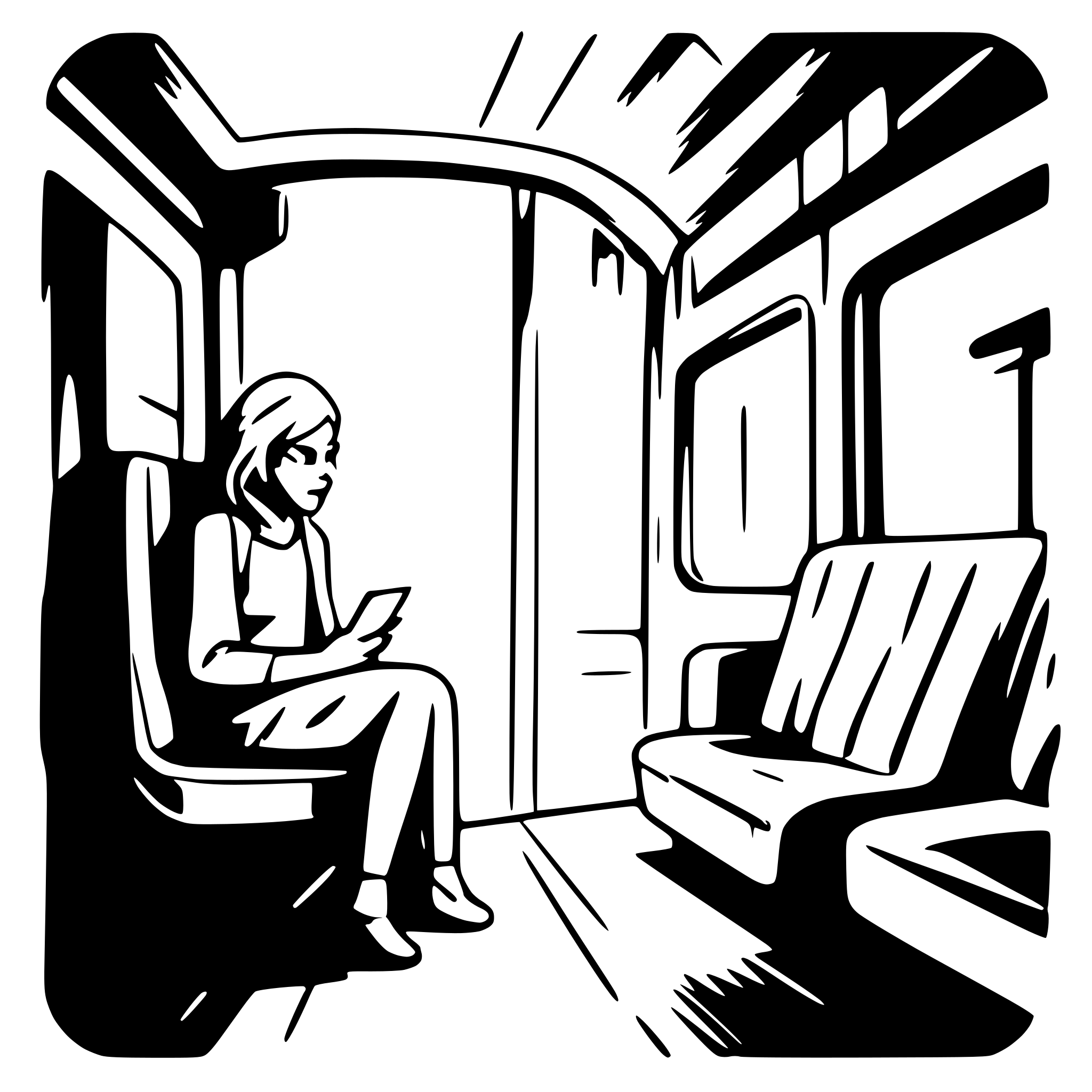 AI-generated SVG of a old man traveling by train with younger woman. show them sitting inside the train. show a sign Sinzheim and the berlin fernsehturm in the image.
