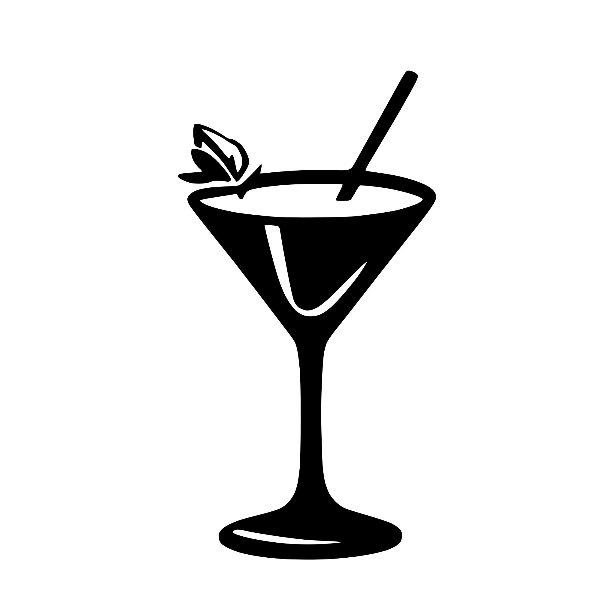 AI-generated SVG of a A minimalist black silhouette of a martini glass with a thin stem and wide triangular bowl, filled with liquid. A cocktail pick with an olive is placed diagonally inside the glass. The background is textured light gray with a subtle concrete or marble effect. The design is clean, modern, and elegant, resembling an icon or vector graphic