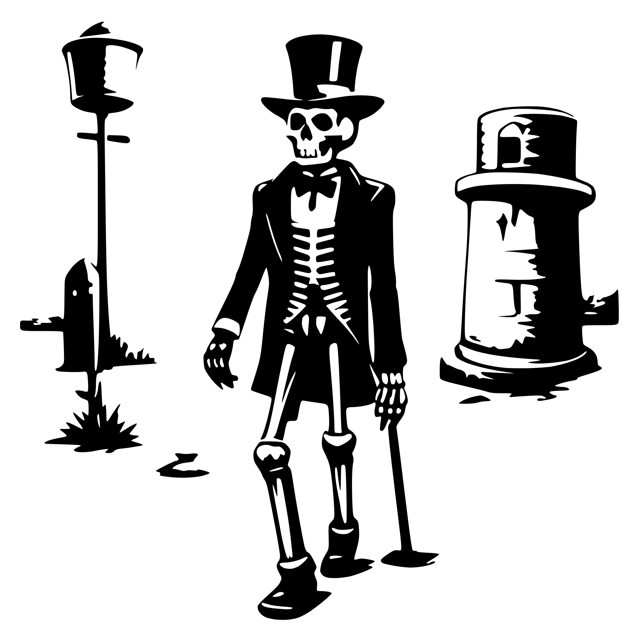 AI-generated SVG of a a skeleton with hat cylinder and a suits going with a ca for a walk AI-generated SVG of a a skeleton with hat cylinder and a suits going with a ca for a walk