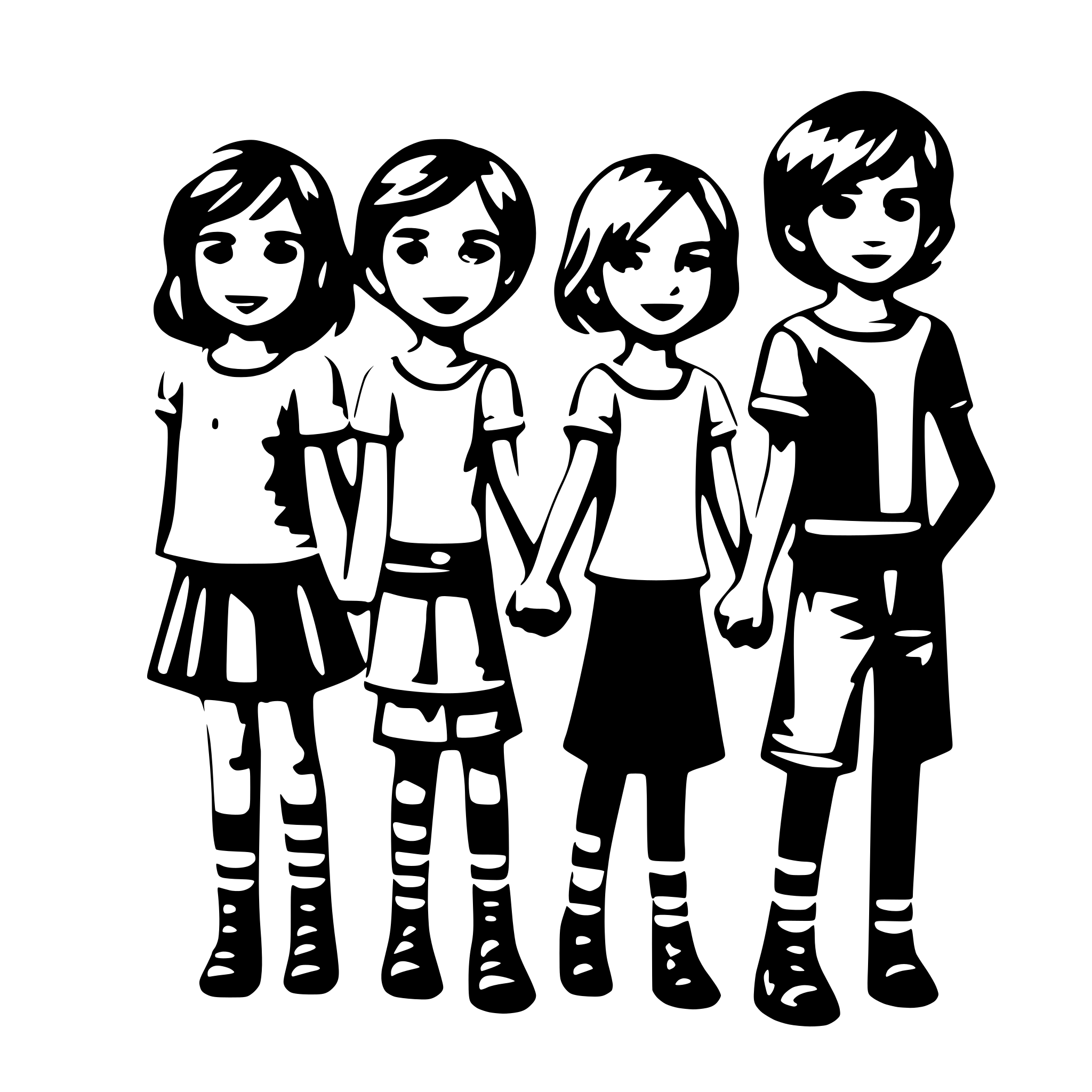 AI-generated SVG of 'girls and boys forming a line and holding hands'