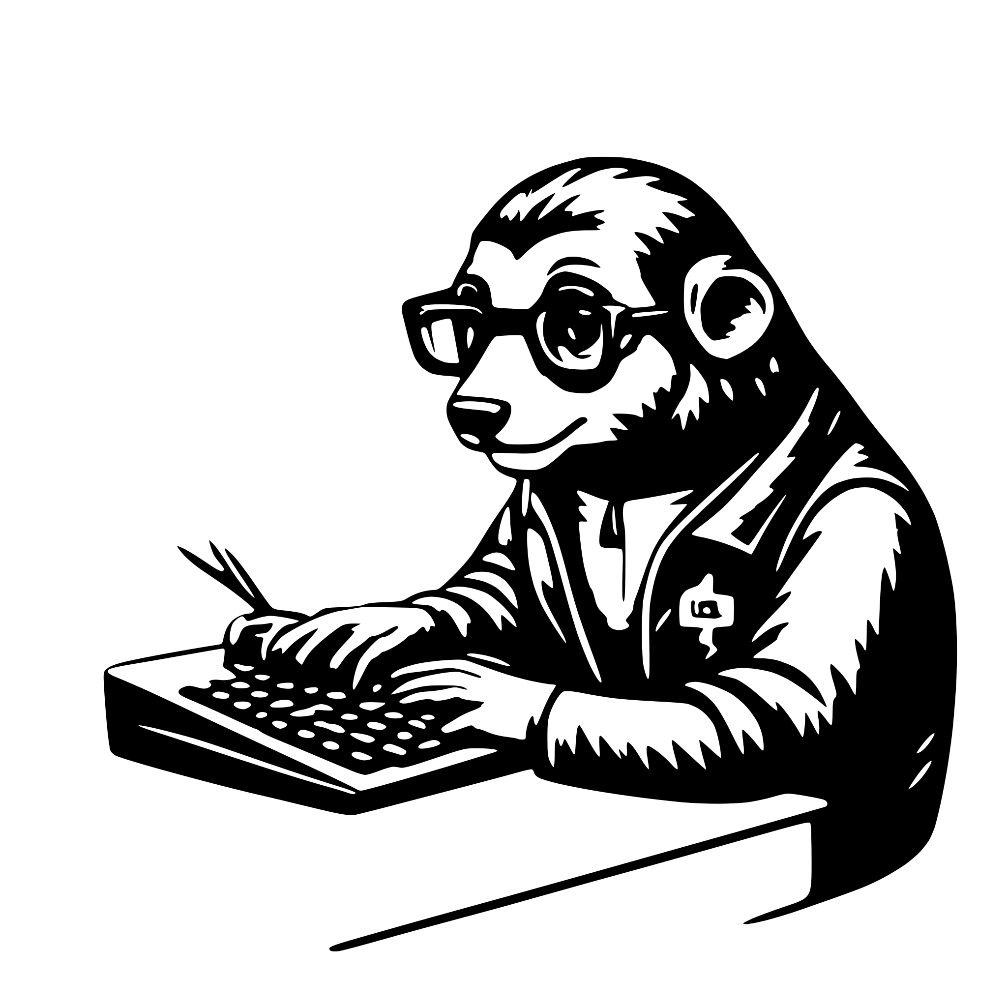 AI-generated SVG of a A cute smart beaver programmer, in very big huge thick glasses, with very small eyes, almost blind, is trying to write something on the keyboard, sitting in front of a laptop. In the background behind there are many complex software links with arrows, schemes, computer concepts and connecting lines. AI-generated SVG of a A cute smart beaver programmer, in very big huge thick glasses, with very small eyes, almost blind, is trying to write something on the keyboard, sitting in front of a laptop. In the background behind there are many complex software links with arrows, schemes, computer concepts and connecting lines.