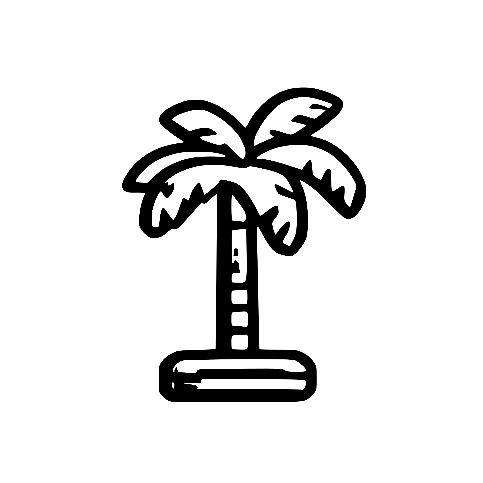AI-generated SVG of a A simple minimalist logo of a palm tree with a pixelated effect on its leaves, representing a blend of nature and technology. The trunk is straight and brown, and the leaves are green with small square pixel elements integrated at their tips. The design is clean, modern, and uses flat colors with no gradients, on a transparent background