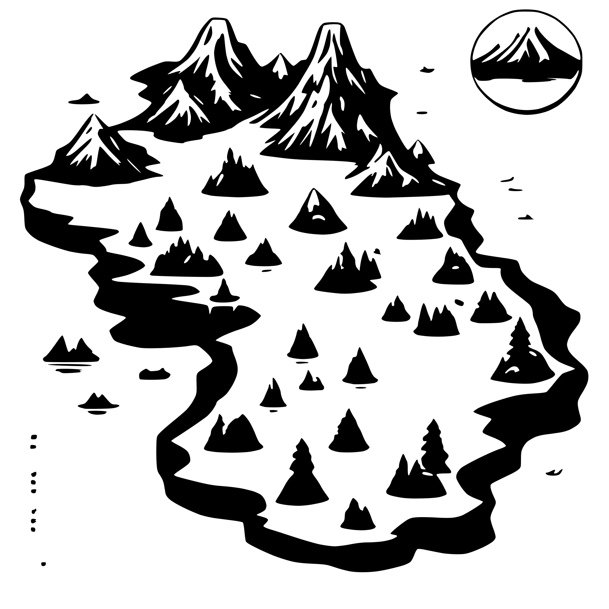 AI-generated SVG of a Create an image of a politic fantasy map with 10 provinces and its divisions. One of them is a island and one of the others has a big lake and other a big white mountain