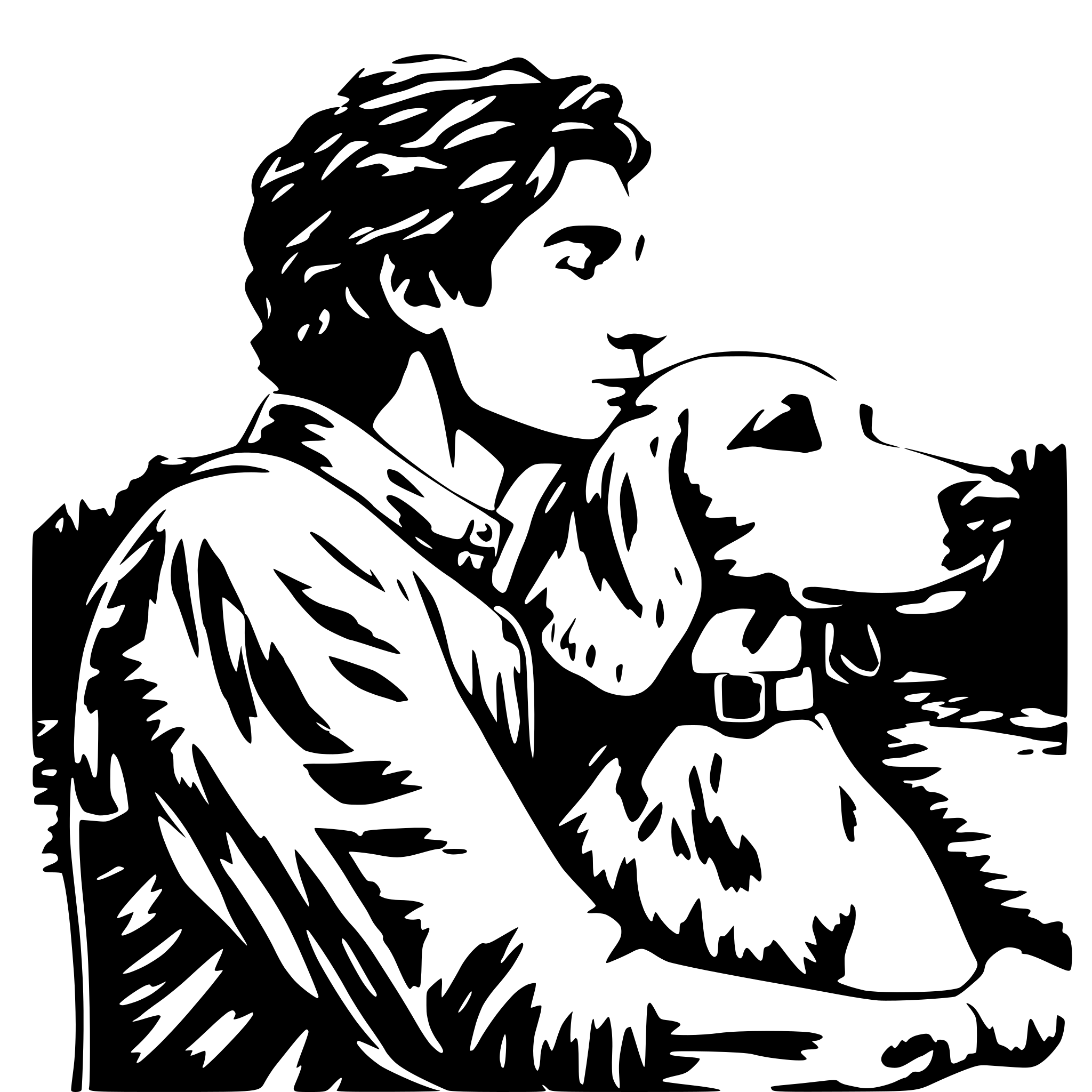 AI-generated SVG of 'man and dog embracing'