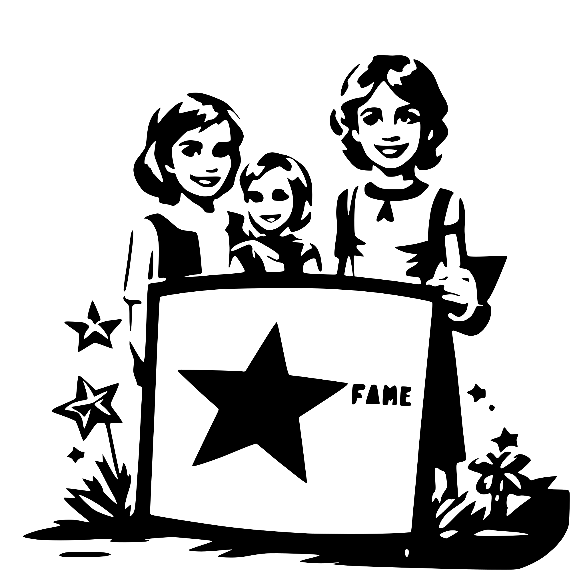 AI-generated SVG of a A retro movie poster for a family film with a star banner and includes a movie screen