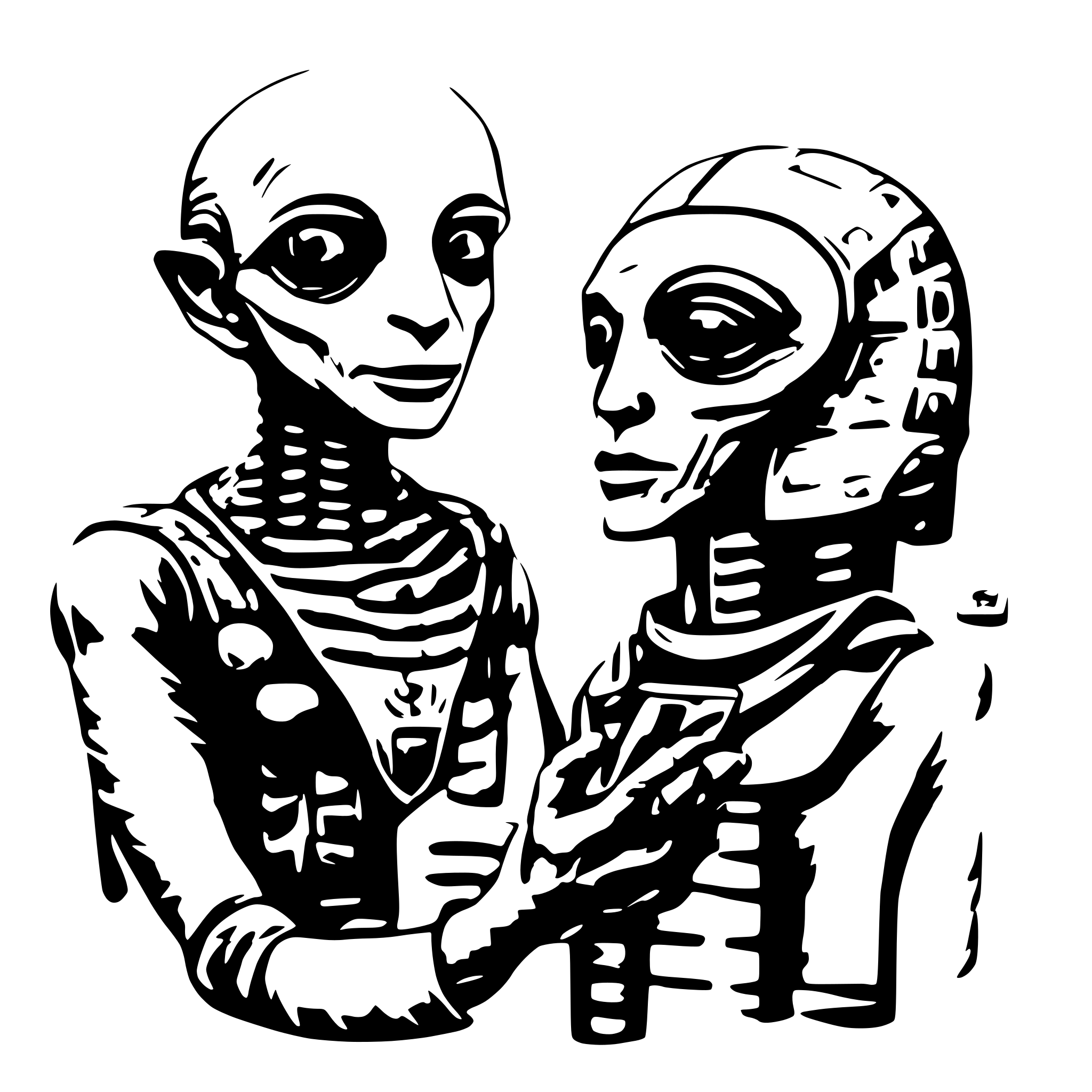 AI-generated SVG of a friendly alien with smartphone
