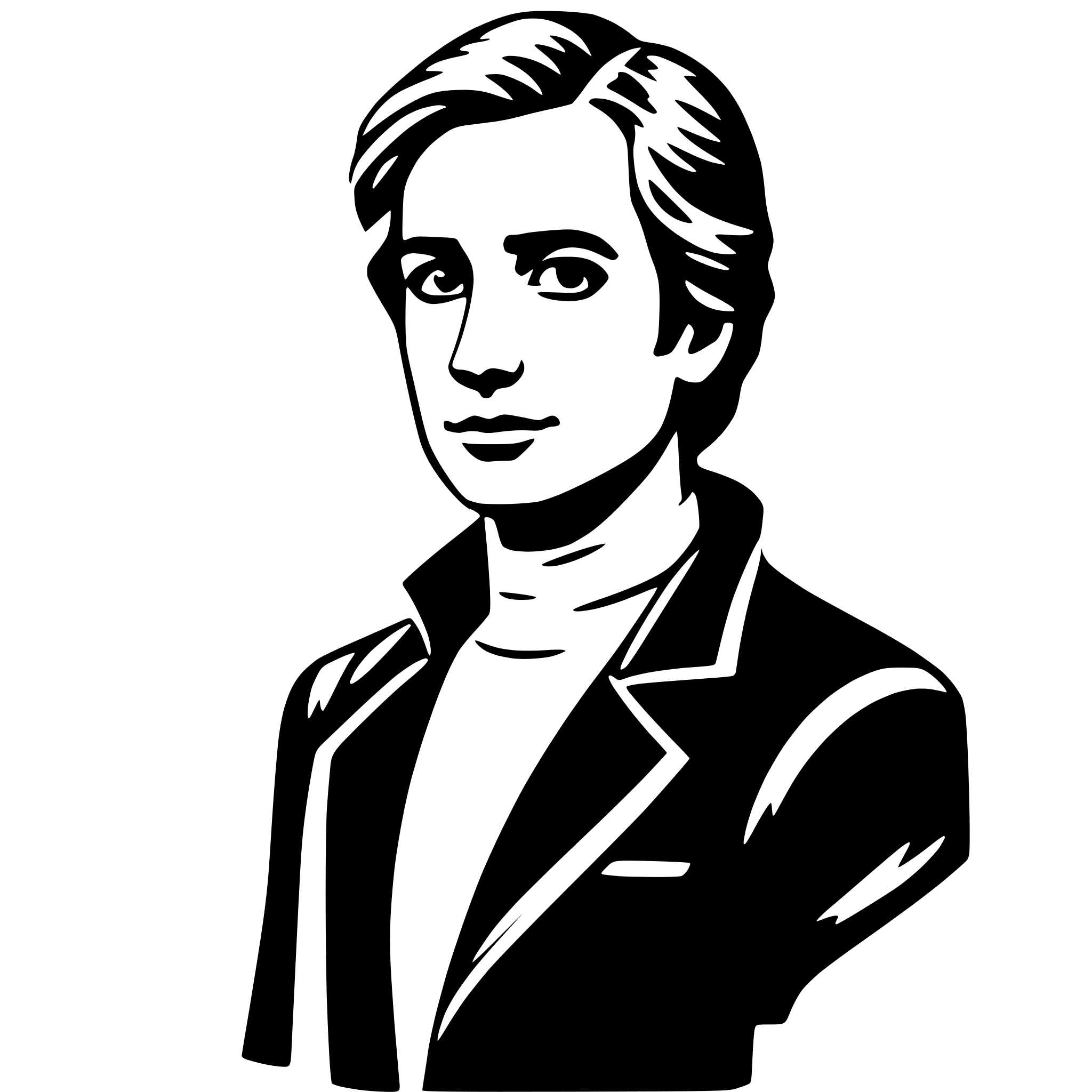 The SVG is a black and white vector illustration of a person's head and shoulders. The person appears to be a male with short hair, wearing a dark jacket with a lighter inner layer, possibly a shirt or sweater. The style is simplistic and stylized, with clean lines and minimal shading, which is typical for vector graphics. The SVG does not contain any text or additional elements. 