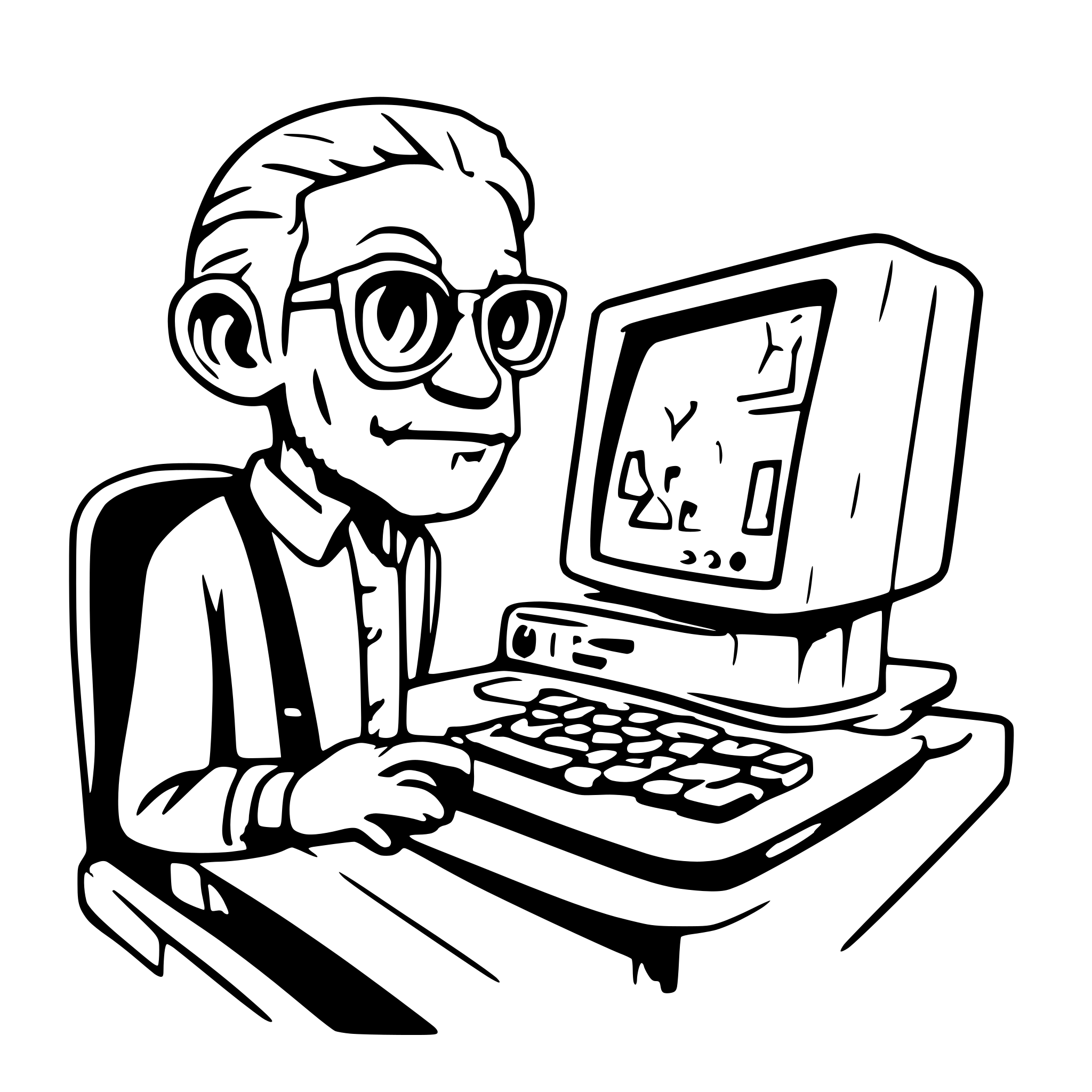 AI-generated SVG of a old grandfather on old computer