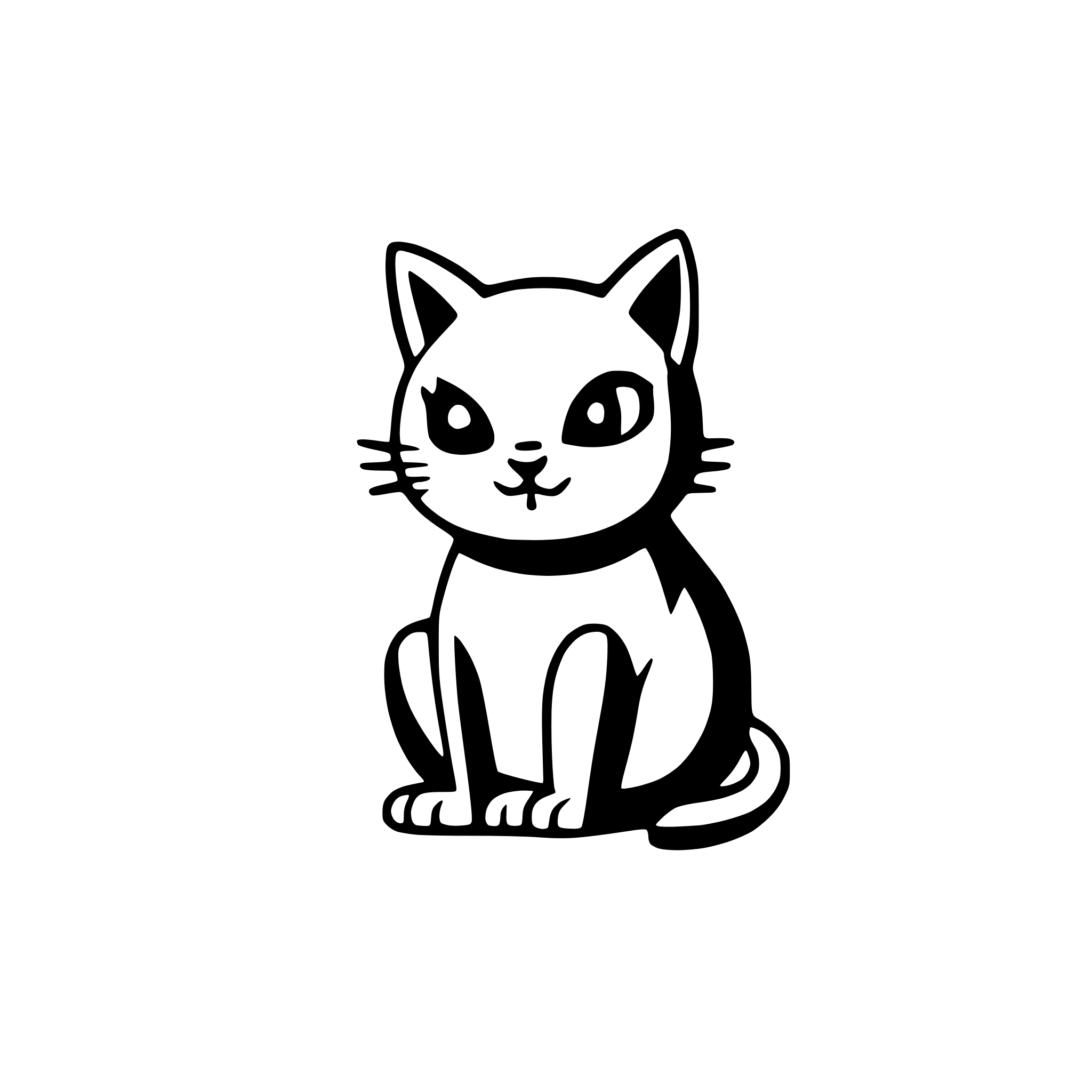 AI-generated SVG of a front facing silluete of a sitting cat with rounded body parts for simplicity. The cat should also be colored in to leave only one outline and no white parts inside