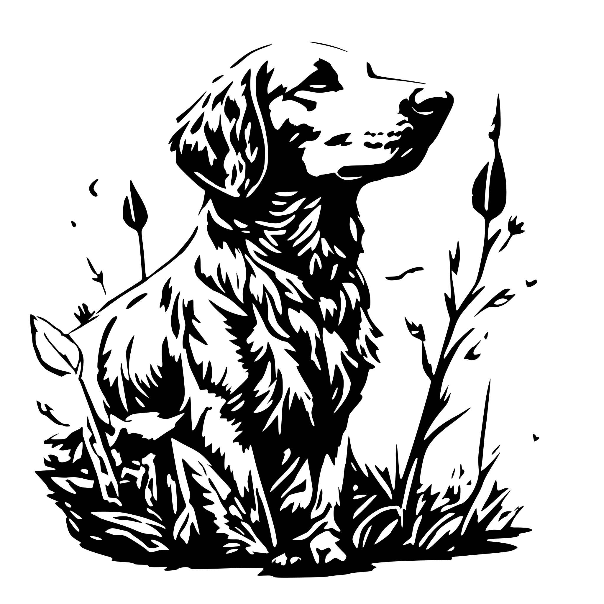 AI-generated SVG of 'golden retriever pheasant hunting'