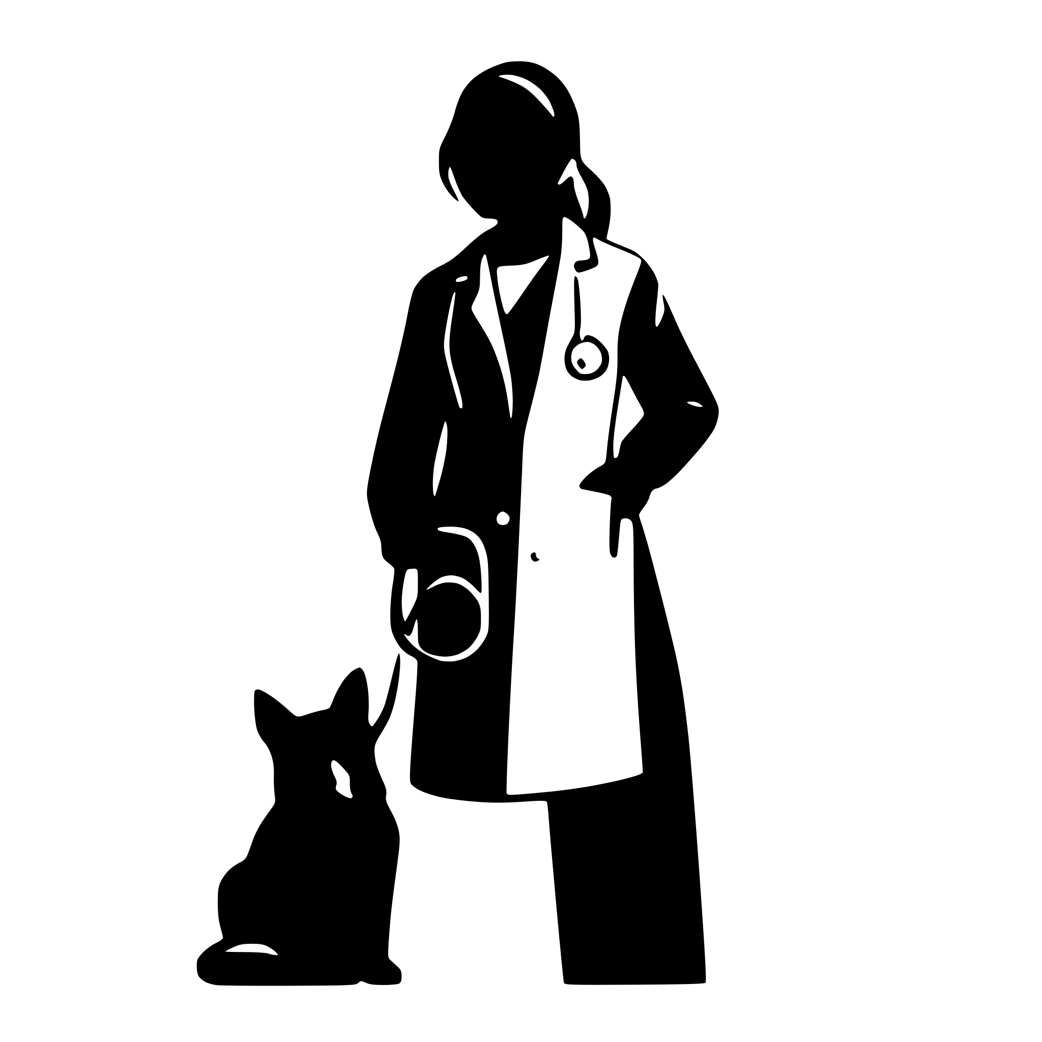 AI-generated SVG of 'a minimalist vector image (silhouette) of a veterinarian with a stethoscope on their neck and with a pet on a blank background'