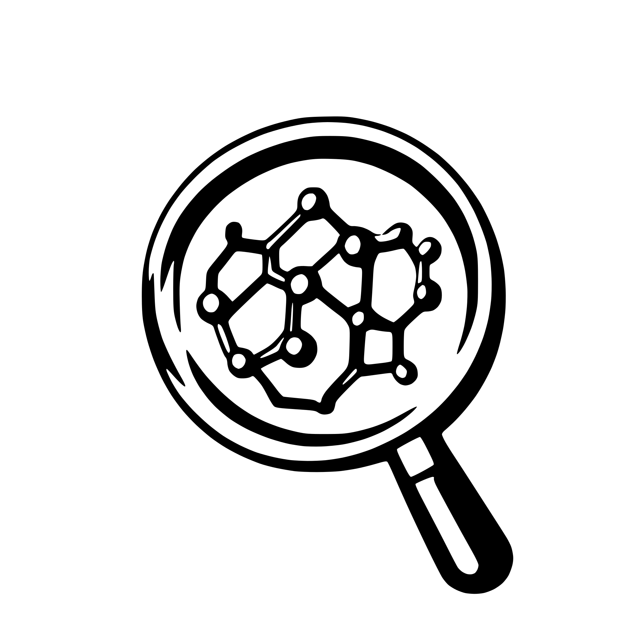 AI-generated SVG of 'A molecule structure inside a magnifying lens'