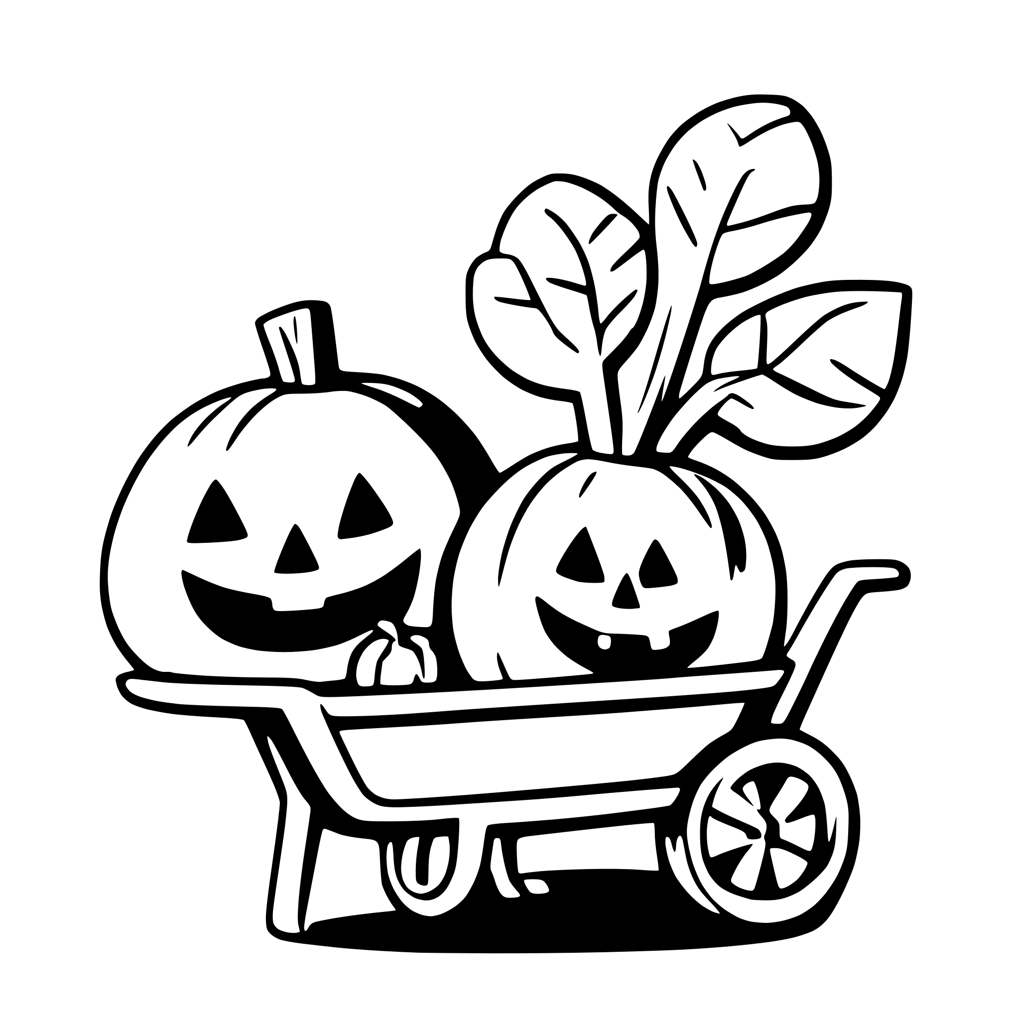 AI-generated SVG of a spookey pumpkins with wheelbarrow