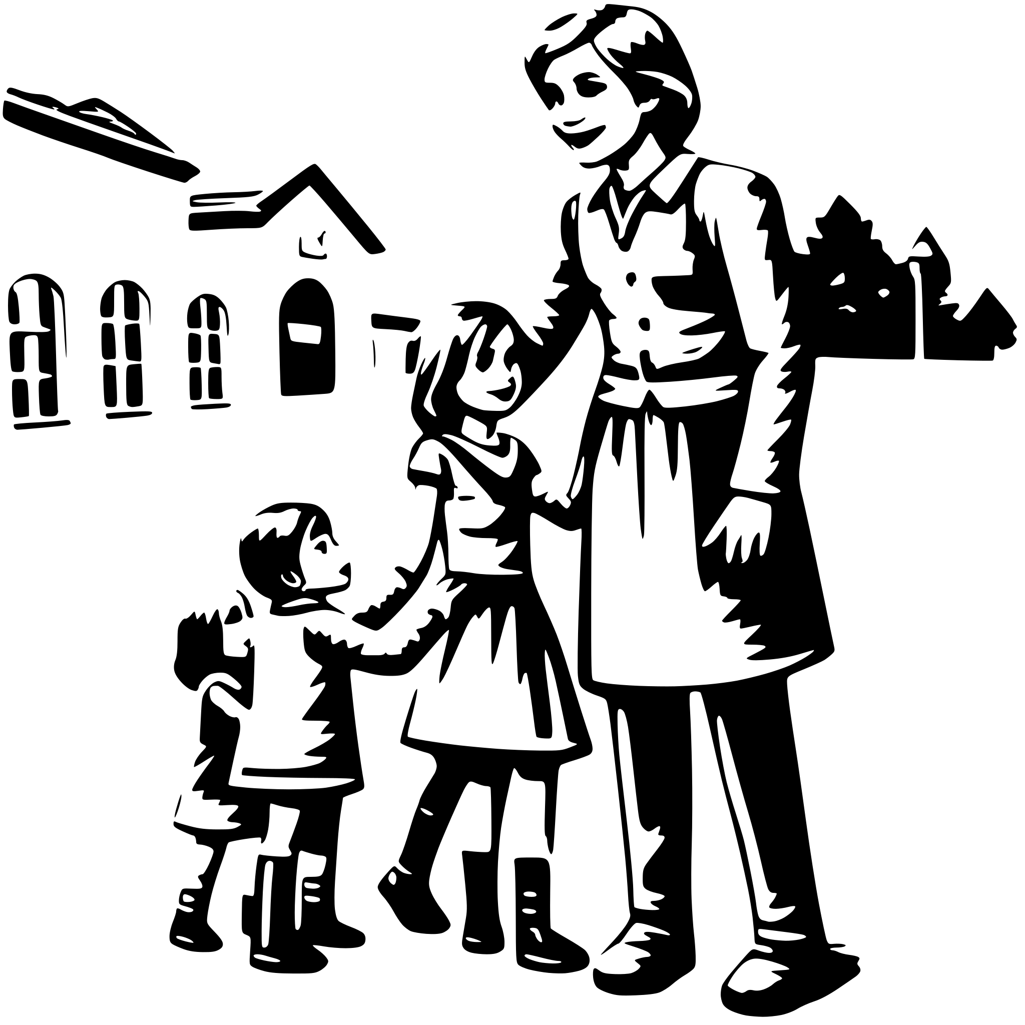 AI-generated SVG of a educator says goodbye to 8 children in the kindergarden