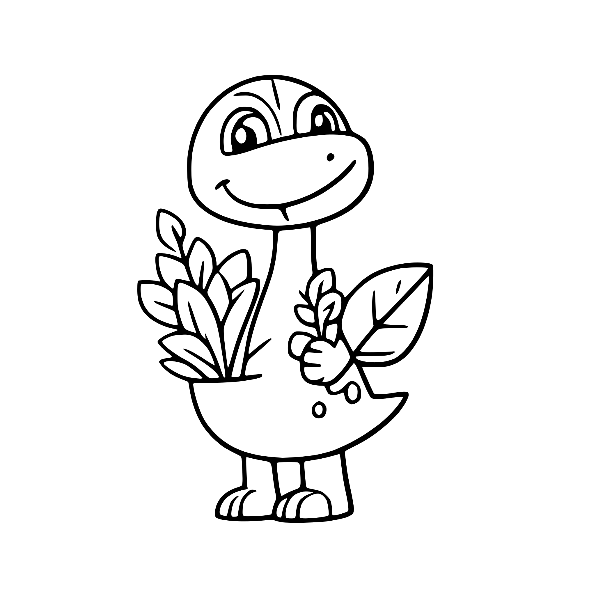 AI-generated SVG of a a cute dinosaur holding a bouquet of flowers