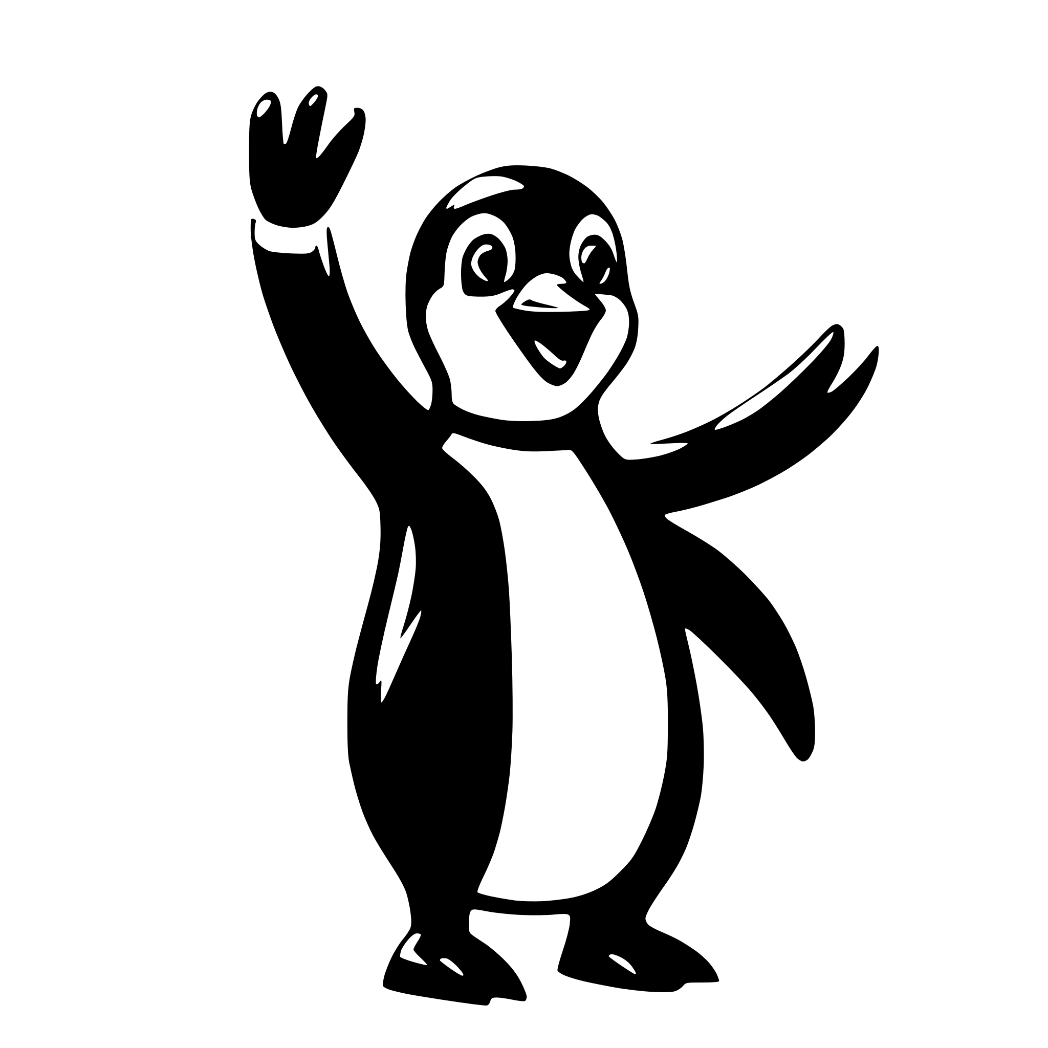 AI-generated SVG of a happy waving penguin