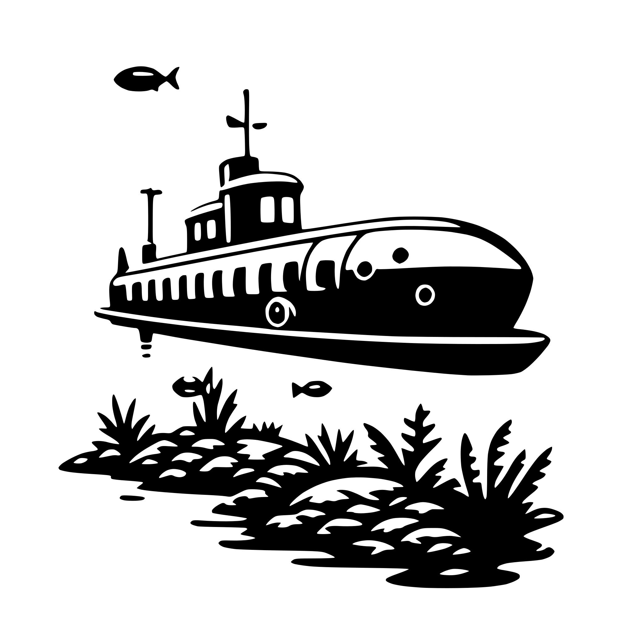 AI-generated SVG of a submarine and fish