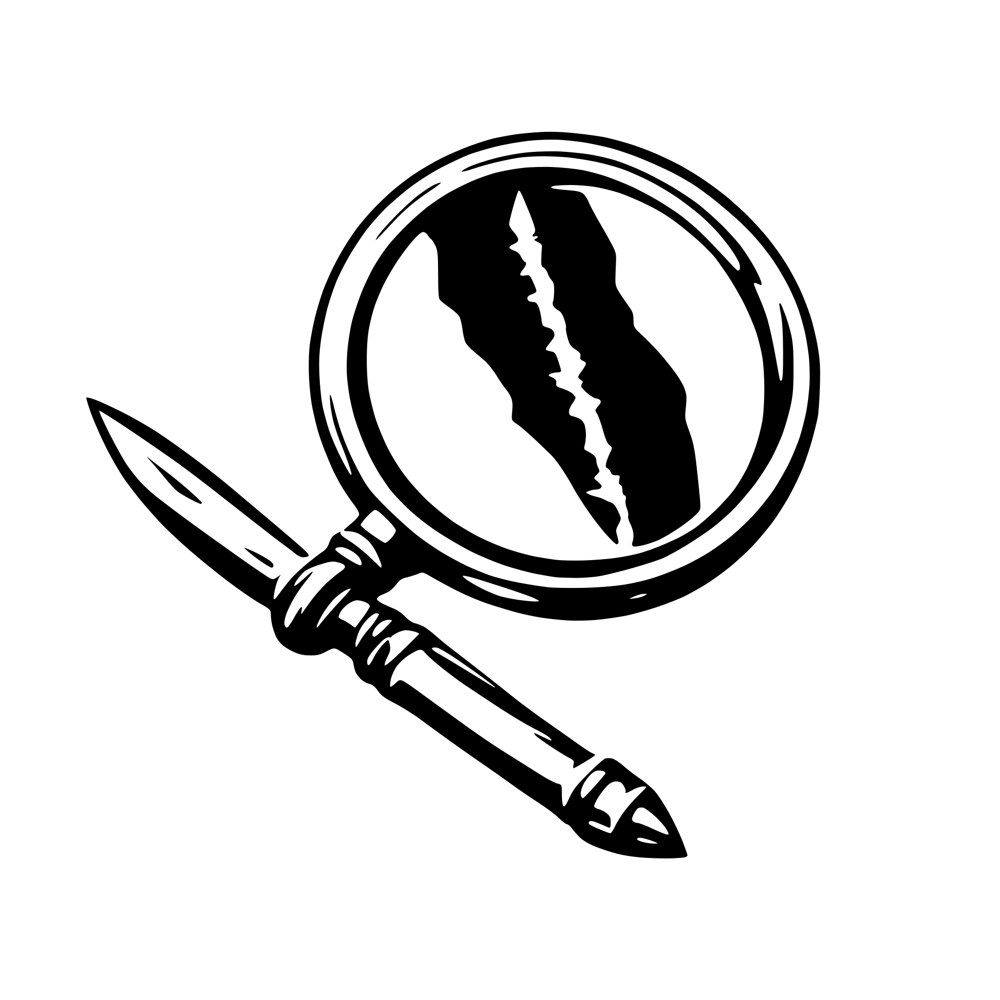 AI-generated SVG of 'a magnifying glass with a dagger handle dripping blood'